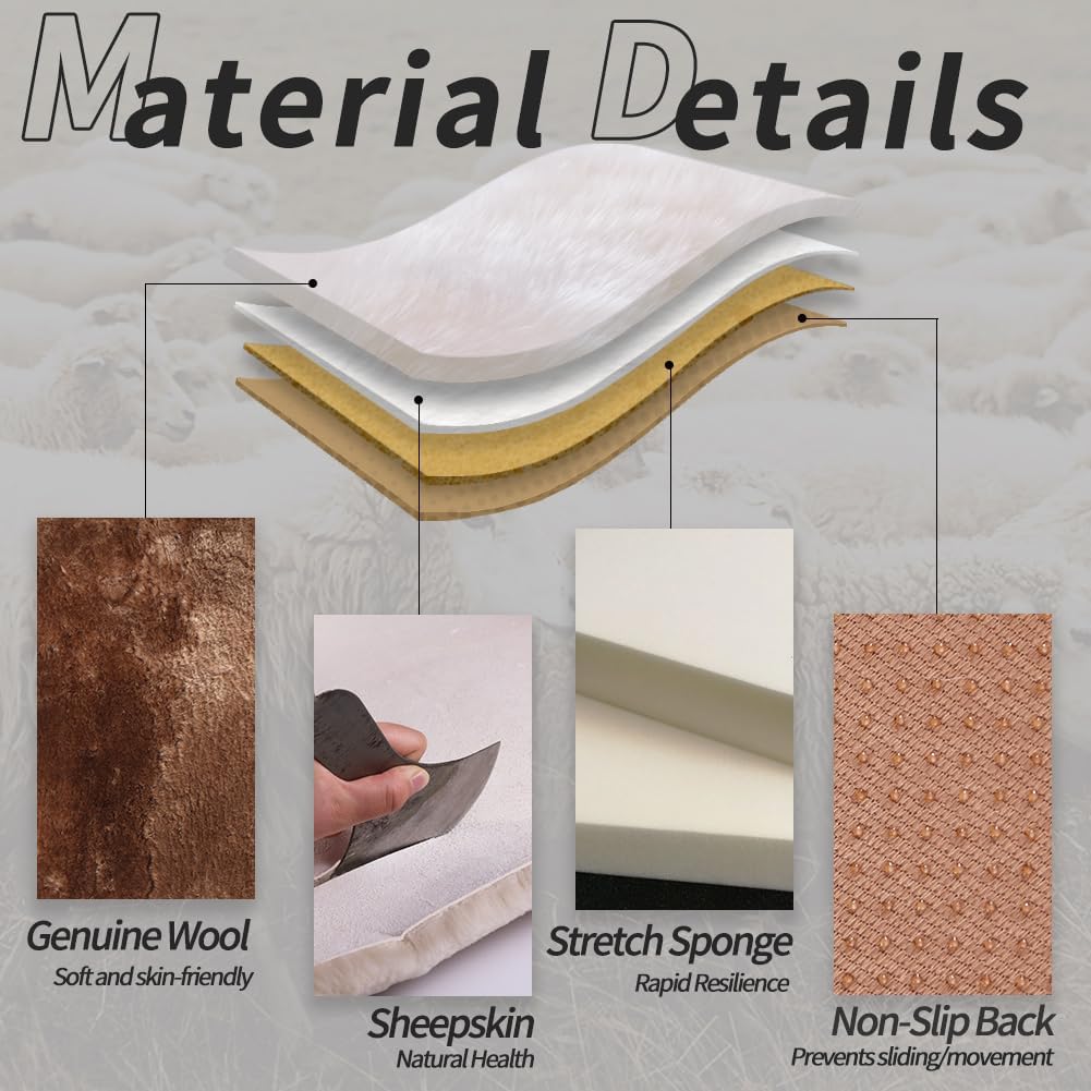 LLB Genuine Sheepskin Car Seat Cushion Seat Covers for Cars Trucks SUV Comfort Seat Protector Pad for Car Driver Seat Car Accessories for Women Office Chair Car Decor (Tan, Front Seat Cushion-1 Pc)