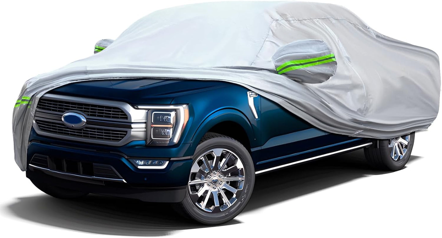 KEYOOG Truck Pickup Car Cover, 6-layer All-weather Waterproof, Heavy Outdoor Car Cover, Universal in All Seasons, Snow Protection, Acid Rainproof, Sunscreen, UV Protection, length Up to 220 "- Silvery