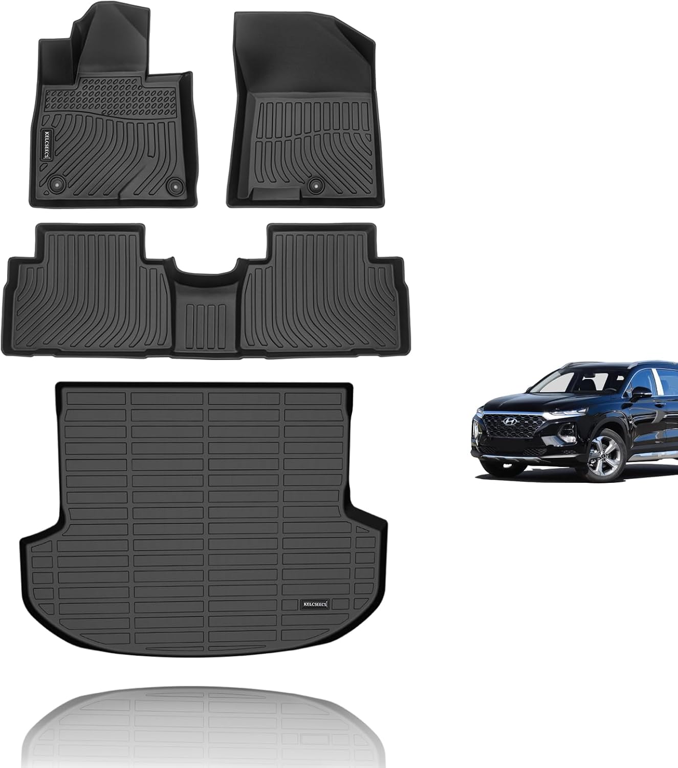 KELCSEECS All Weather Floor Mats & Cargo Liner Custom for 2019 2020 Hyundai Santa Fe Car Mats Trunk Liner Floor Liners Trunk Mat Santa Fe Floor Mats Cargo Mat Accessories Black