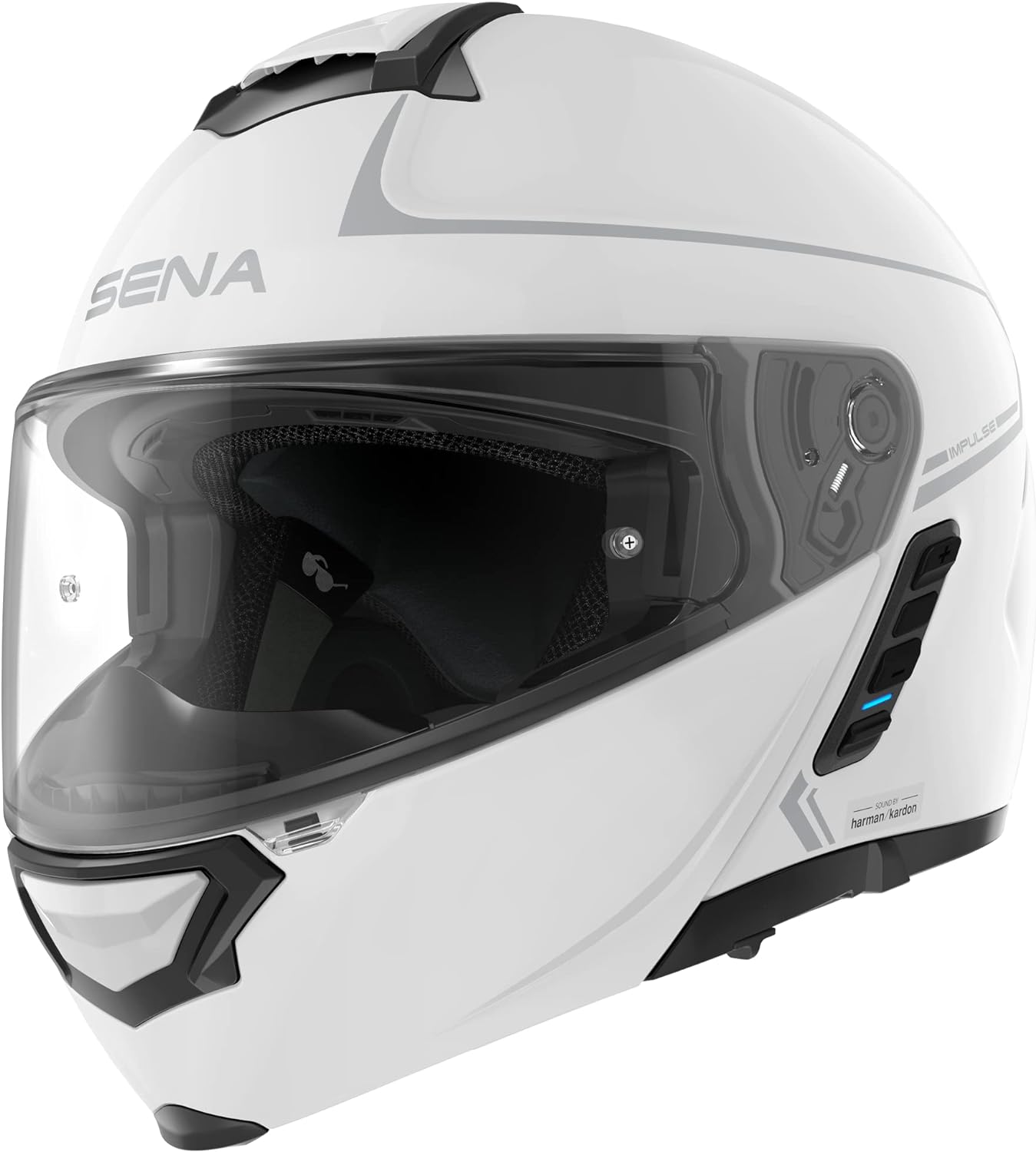 Sena Impulse DOT Flip Up Modular Bluetooth Helmet w/Sound by Harman Kardon Dual Visor Helmet with Integrated Mesh Intercom System / MP3 / Voice Dial (Gloss White, Medium)