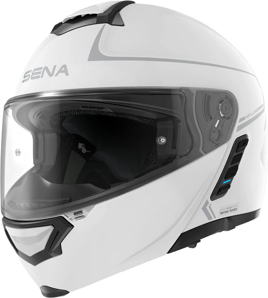 Sena Impulse DOT Flip Up Modular Bluetooth Helmet w/Sound by Harman Kardon Dual Visor Helmet with Integrated Mesh Intercom System / MP3 / Voice Dial (Gloss White, Medium)