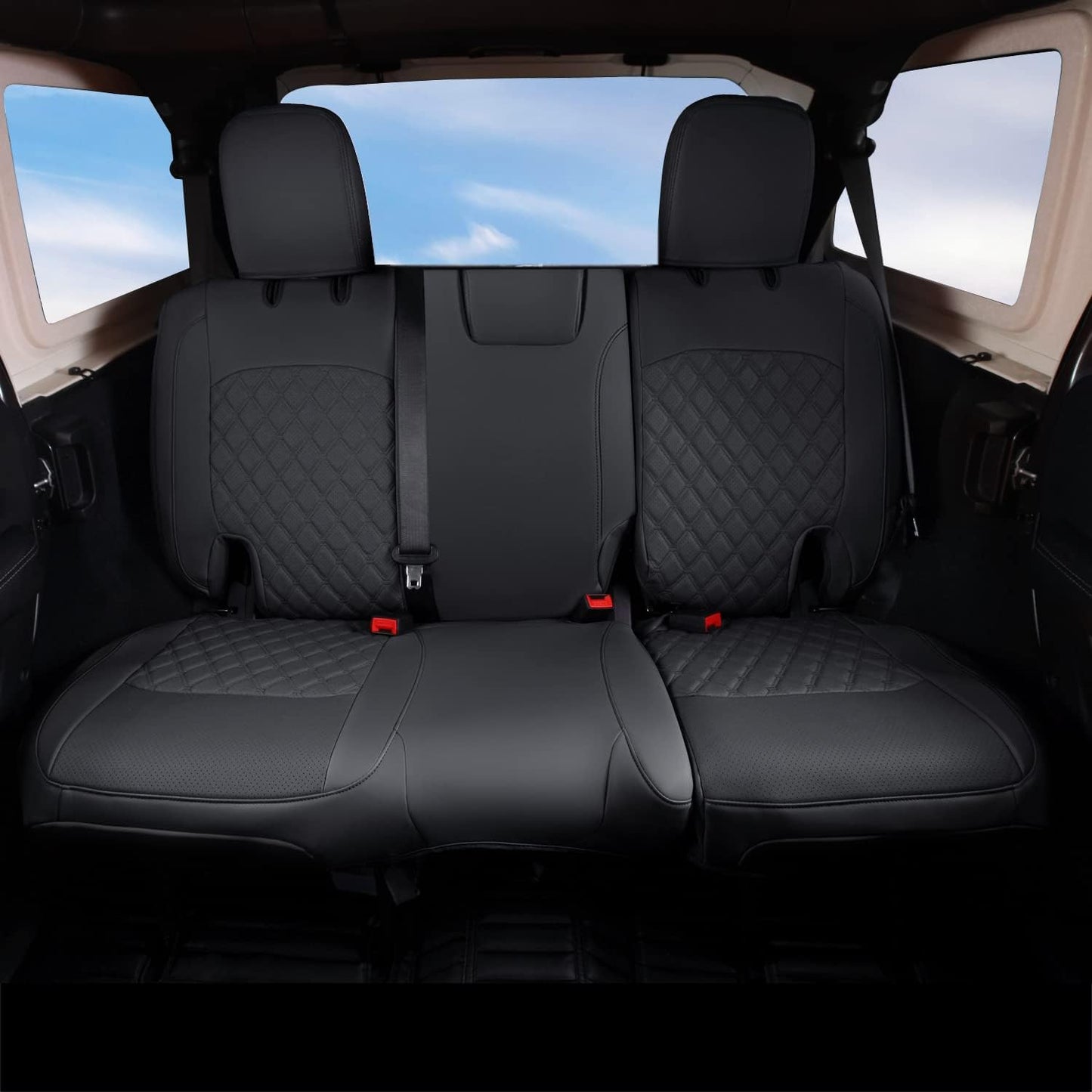 GIANT PANDA Customized Rear Car Seat Covers for Jeep Wrangler 4 Door JL Sahara Sport Rubicon Unlimited Willys 2018 2019 2020 2021 2022 2023 2024 2025 Without Rear Cup Holder,Faux Leather,(Black)