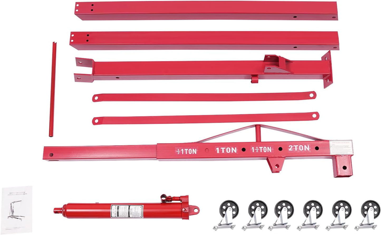 Folding Engine Hoist 2 Ton Engine Crane Lift with 6 Caster Wheels 4400LBS Steel Hydraulic Engine Crane 4 Adjustable Positions for Car Fixing Workshops Garages Warehouse(Sent in 2 Packages) (Red 1T)
