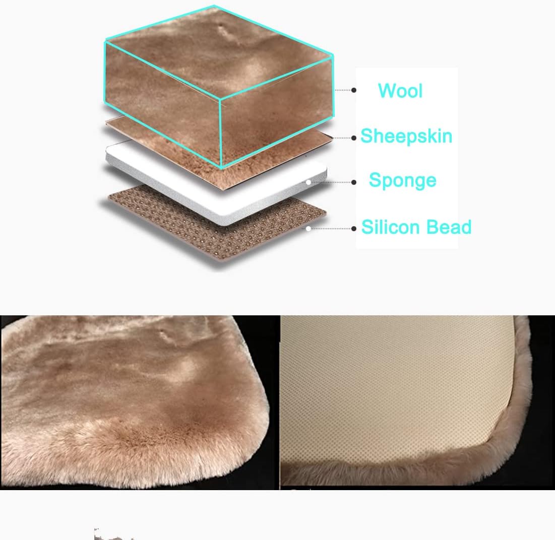 20 inchs Shearling Sheepskin Car Seat Cover, Fluffy Fuzzy Wool Car Seat Covers for Auto Interior Accessories with Soft Eco-Friendly Natural Fur Non-Slip (Camel, Front)