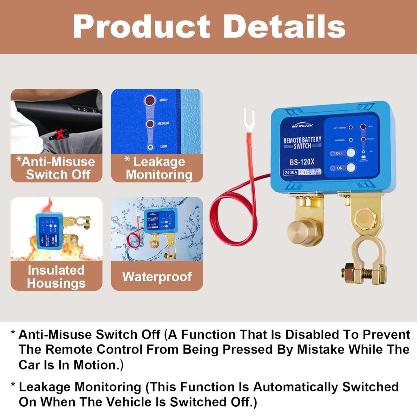 Kill Switch for Car, Battery Cut Off Switch 12V 120A, Smart Automatic Remote Battery Disconnect Switch with Sound, Auto Anti Theft Kill Switch, Universal Battery Kill Switch for Car Truck RV