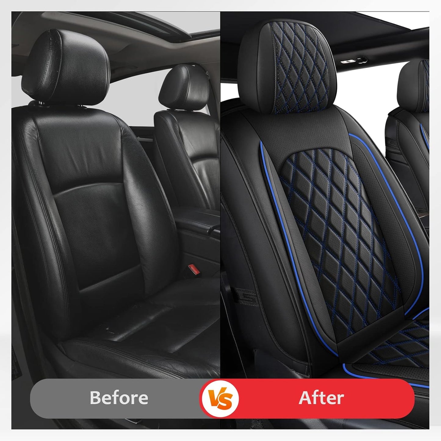 MIROZO Dodge Ram Seat Covers,Waterproof Truck Seat Covers Fits for 2009-2025 Ram 1500 2500 3500 Crew Quad Regular Cab Pickup Cushions with Split Bench 40/60(Black and Blue,Full Set Flat Back)