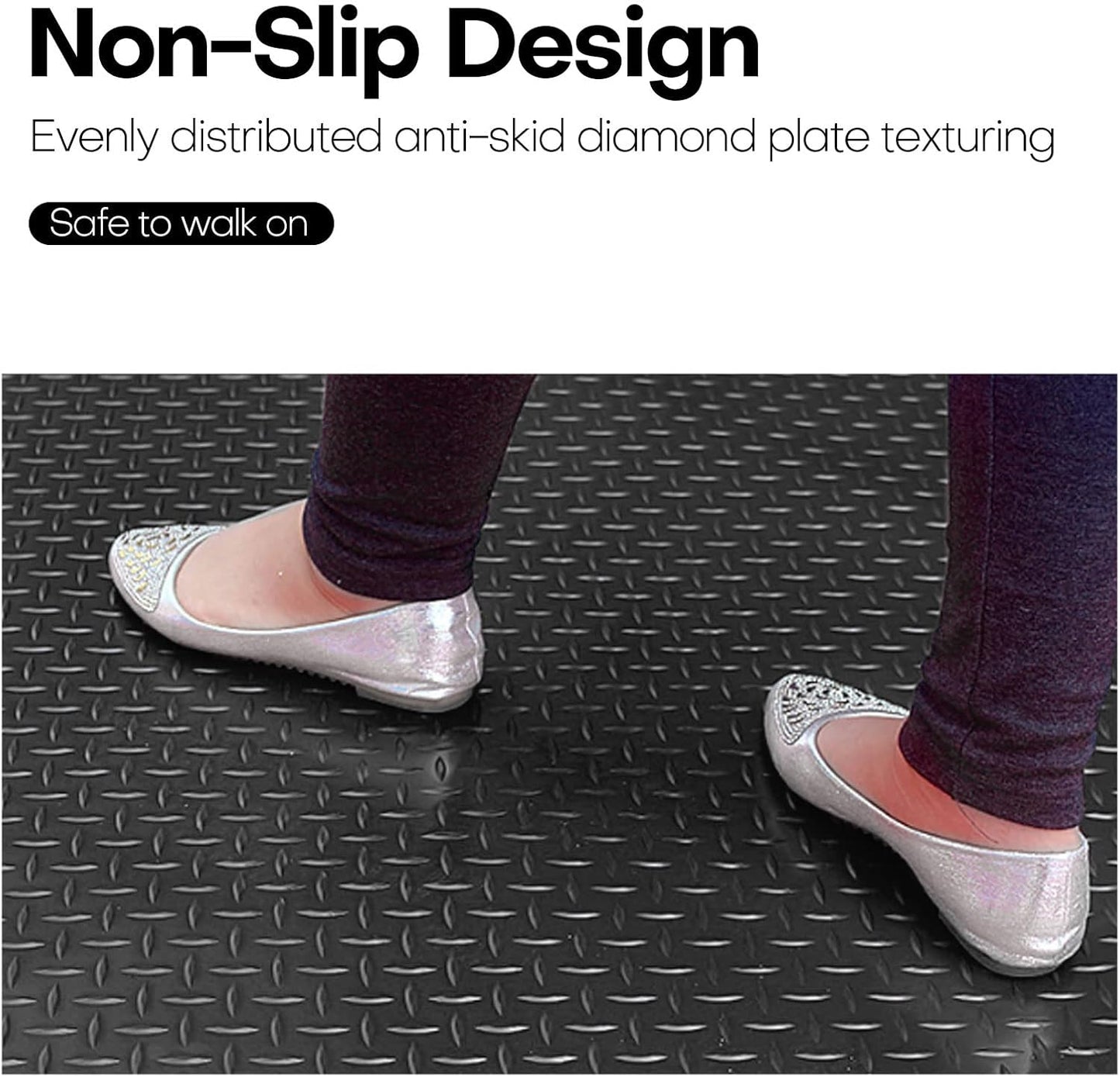 7.5Ft x 14Ft Garage Floor Mat 2.5mm Thickened Rubber Flooring Roll 105sqft Diamond Plate PVC Rubber Trailer Mat Non-Slip Floor Protector Mat for Garage Warehouse Basement Trailer - Black