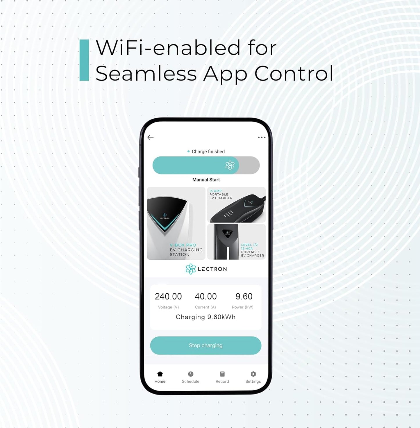 Lectron Level 2 J1772 Charger (WiFi Version) - 240V, 40 Amp, NEMA 14-50 Plug, 16 ft Extension Cord - Portable Electric Car Charger for J1772 Evs