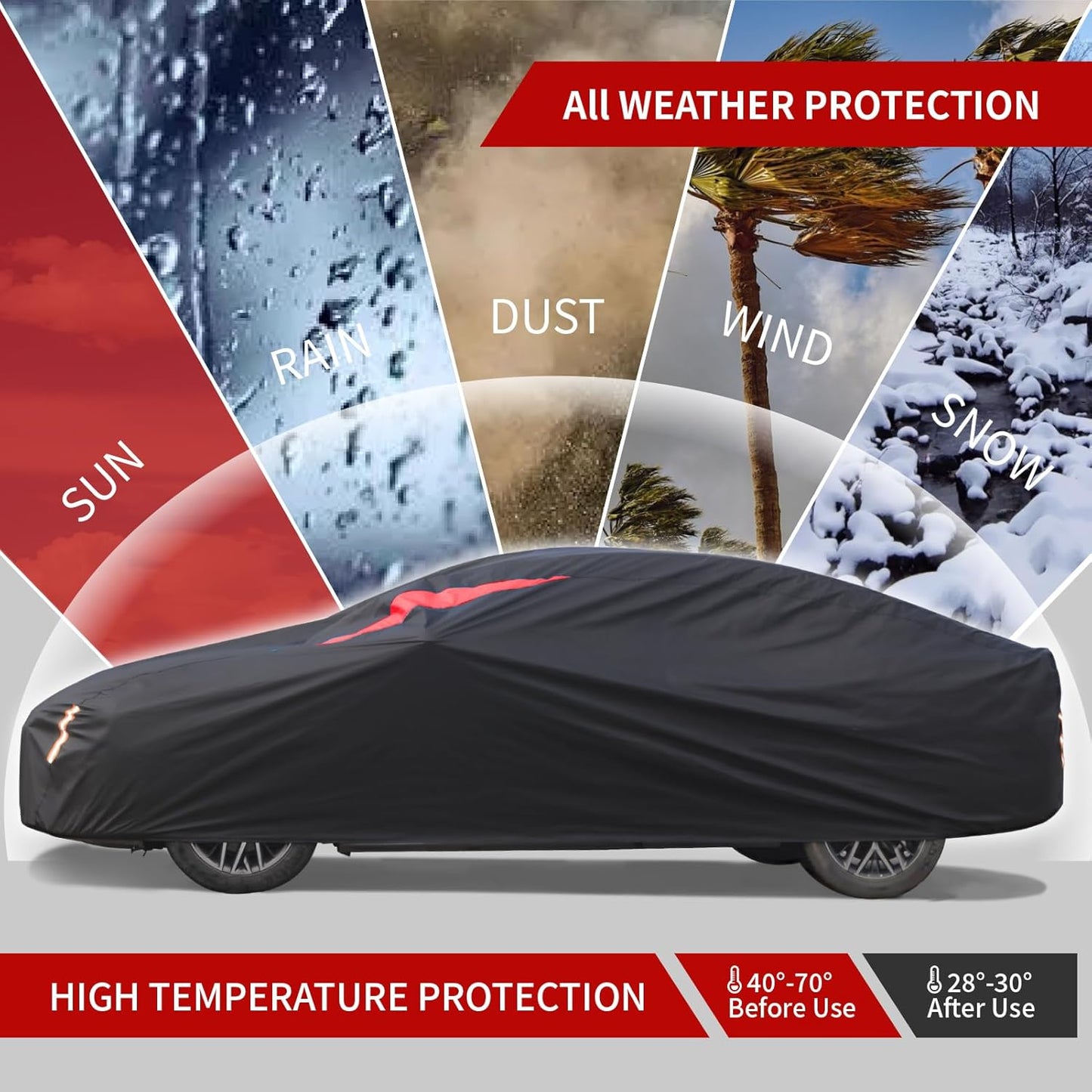 Car Cover Waterproof All Weather, 6 Layers Car Covers for Automobiles, Full Exterior Cover with Zipper, Outdoor Car Cover Sun UV Rain Snow Wind Protection for Sedan (196-210 inch)