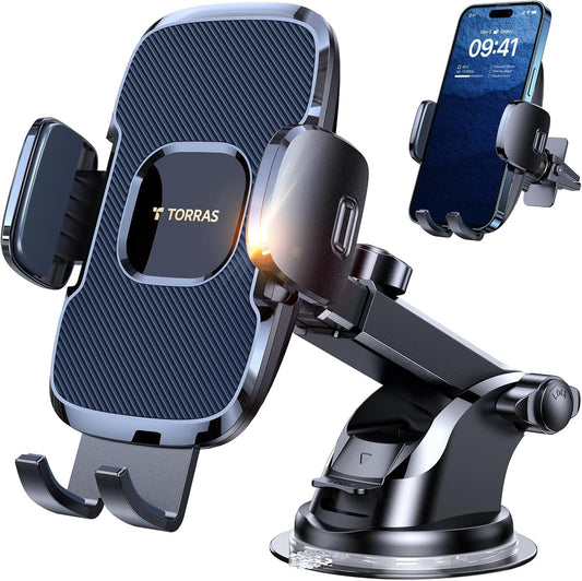 TORRAS 2025【Strongest Suction & Military-Grade】 Phone Holders for Your Car,【Patent & Safety Certs】 Car Phone Holder Mount Truck Stand for Dashboard Windshield Vent for iPhone 16 15 Pro Max, Navy Blue