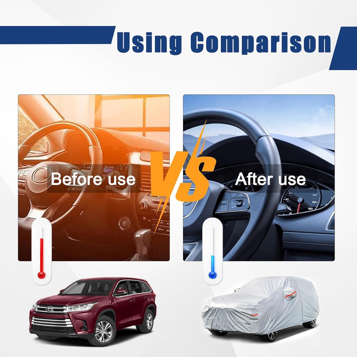 Kayme 6 Layers SUV Car Cover Custom Fit for Toyota Highlander (2007-2025) Waterproof All Weather for Automobiles, Outdoor Full Cover Rain Sun UV Protection.Silver