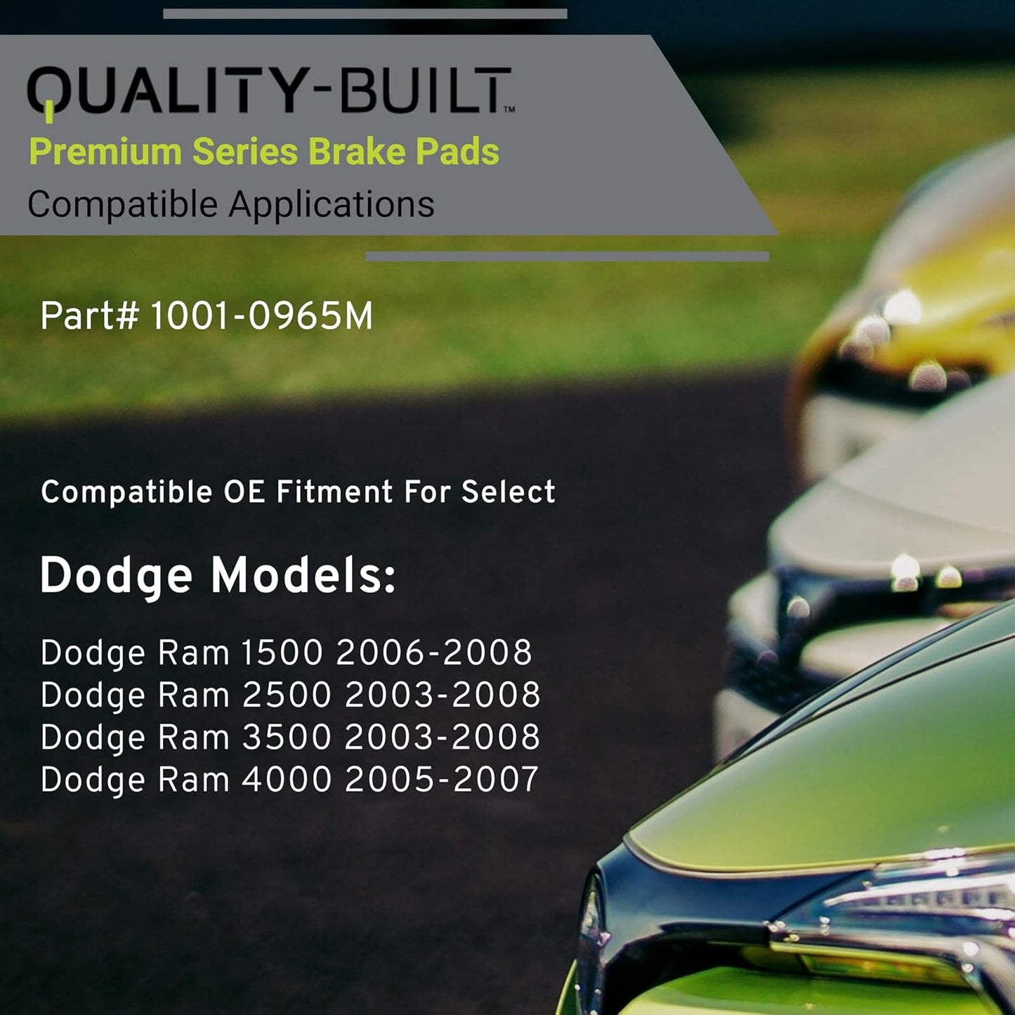 Premium Semi-Metallic Front Brake Pads (1001-0965M) Compatible with Dodge Ram 1500 2006-2008, Dodge Ram 2500 2003-2008, Dodge Ram 3500 2003-2008, Dodge Ram 4000 2005-2007