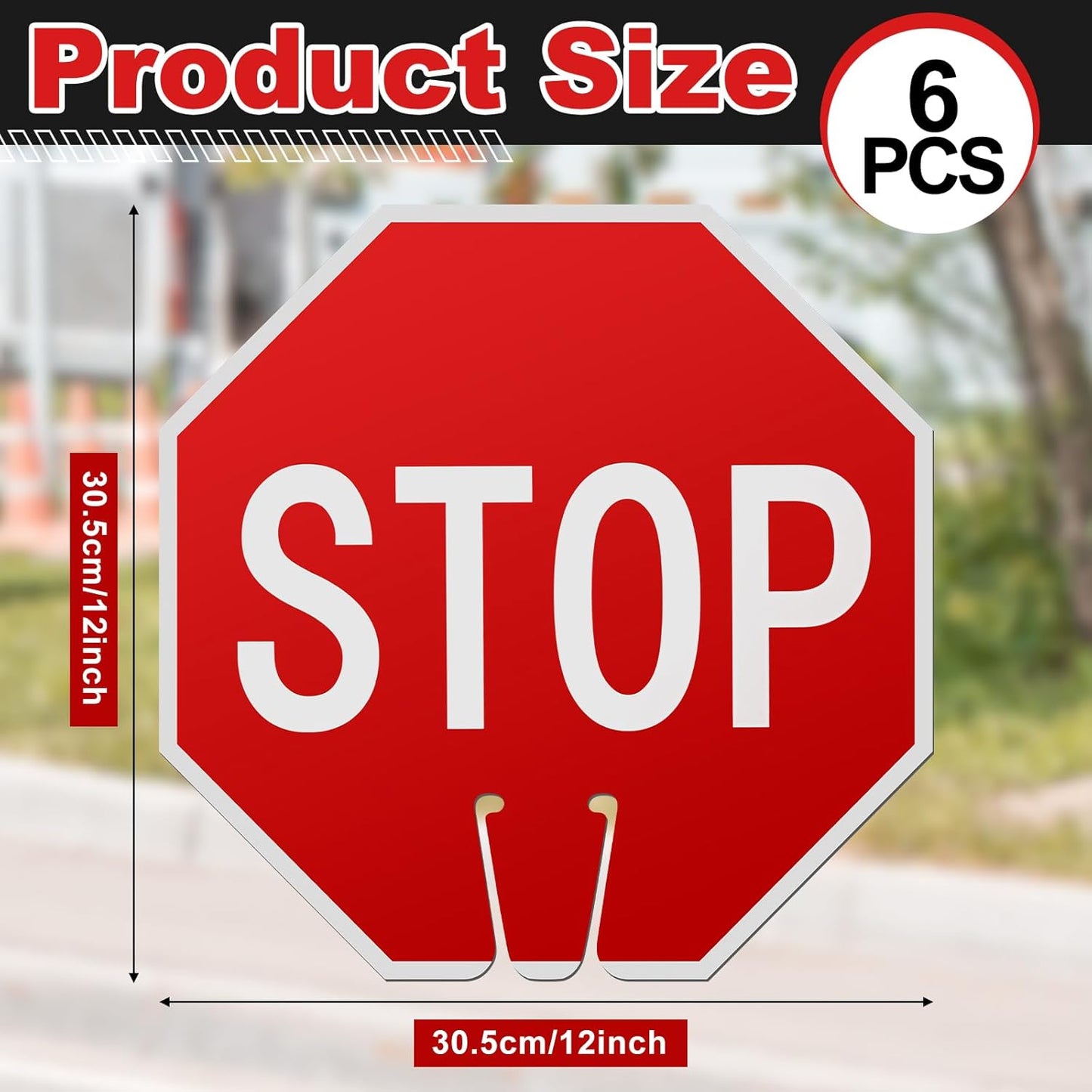 Geetery 6 Pcs Stop Signs 12 x 12 Inches PVC Traffic Cones Top Warning Signs Double Sided for Street Road Barricade Outdoor Weather Resistant Construction