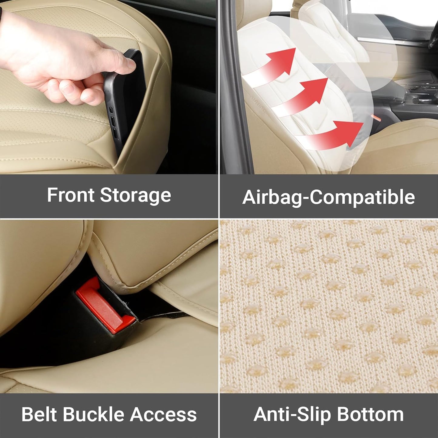 Coverland Custom Car Seat Covers Compatible with 2002-2010 Ram 1500 Quad Cab, Crew Cab - Premium Leather Non-Slip Waterproof Custom Interior Protector Full Set-Beige [See Size Chart-Size X142]