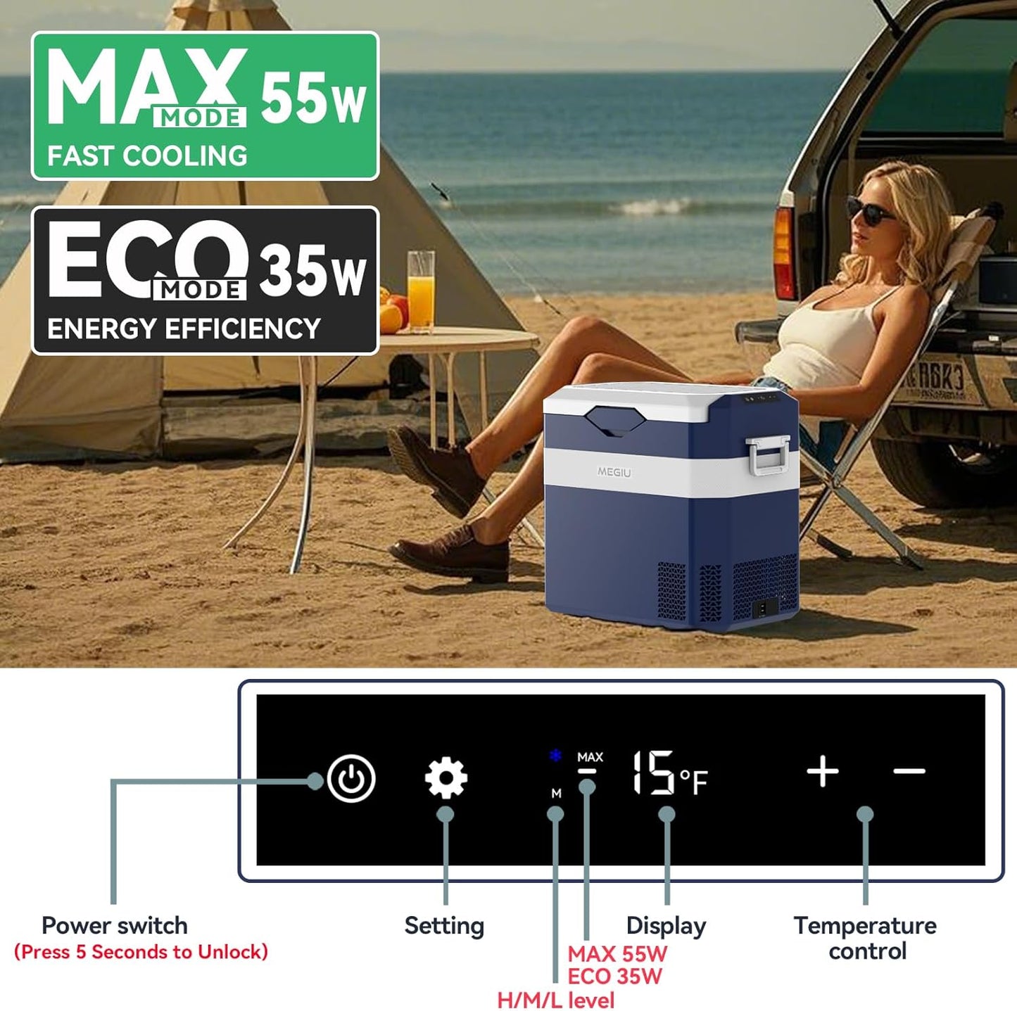 Car Fridge Portable 12V Refrigerator 40 Quart 12 Volt Freezer Compressor Cooler 12V/24V DC 110～240 V AC for Truck Van RV Camper SUV and Home Use (HC-38P5)