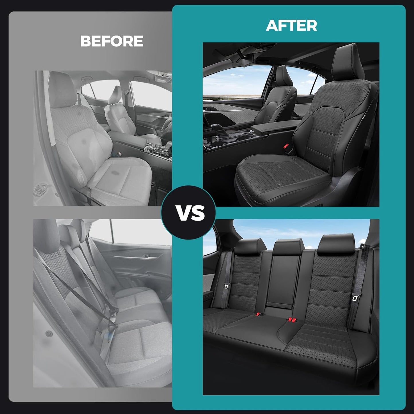 Leather Seat Covers for Toyota Camry 2025 LE SE Hybrid - Custom Fit Car Seat Cover Full Set, Luxury Waterproof Interior Accessories, Breathable Automotive Cushion Protectors, Black