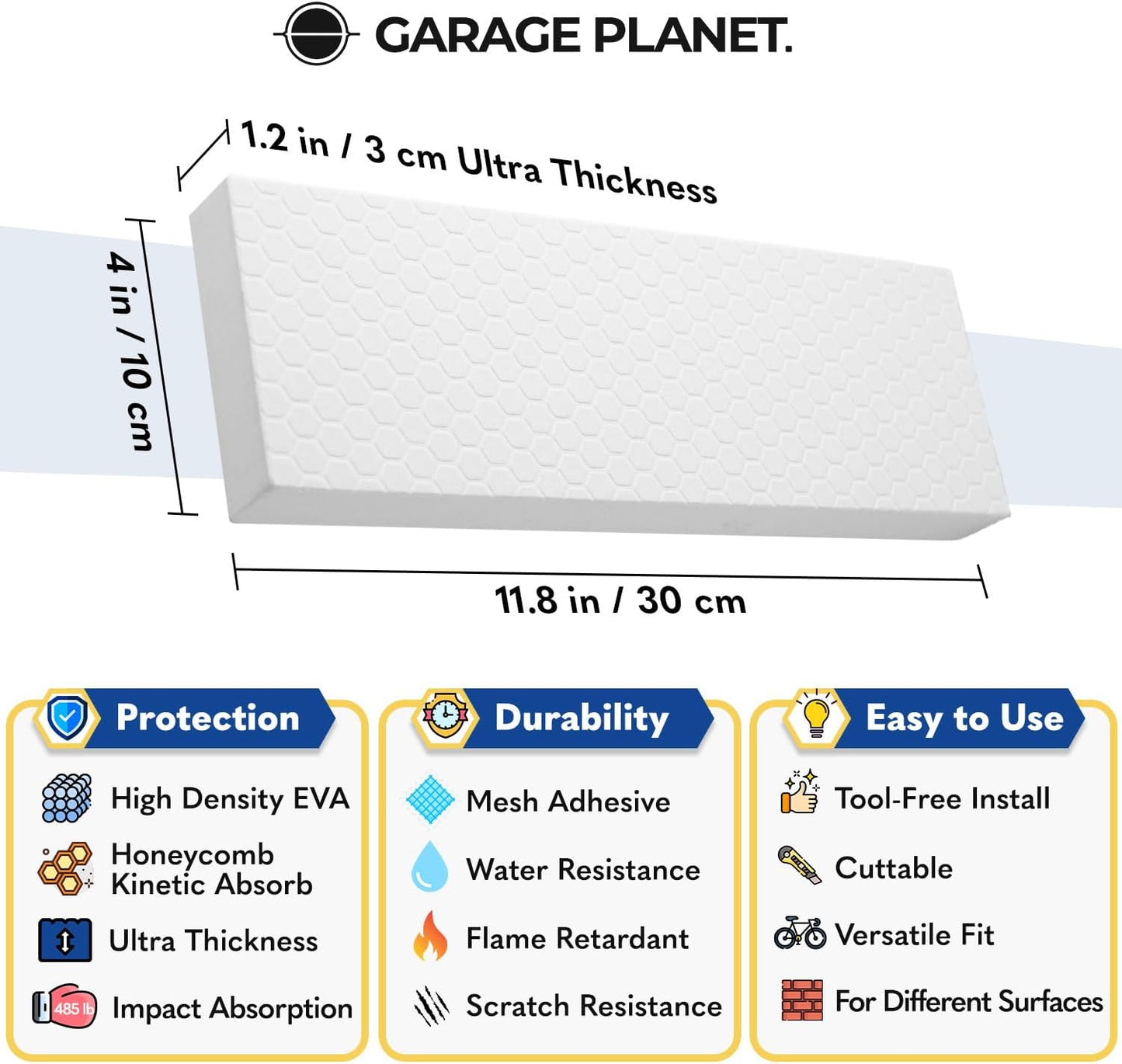 WP01 Garage Wall Protector Car Door Protector, Tool-Free, Designed in Australia (White, 4 Pack)