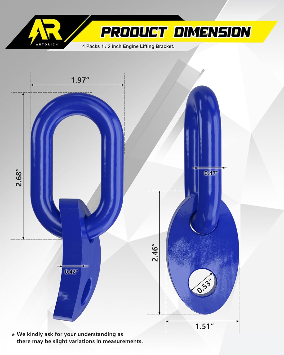 7100 Lifting Bracket Set for Engine - 4 Heavy-Duty Engine Lift Bracket 5500 Lb Capacity, Engine Support Bar for Lifting Slings and Load Levelers, Blue