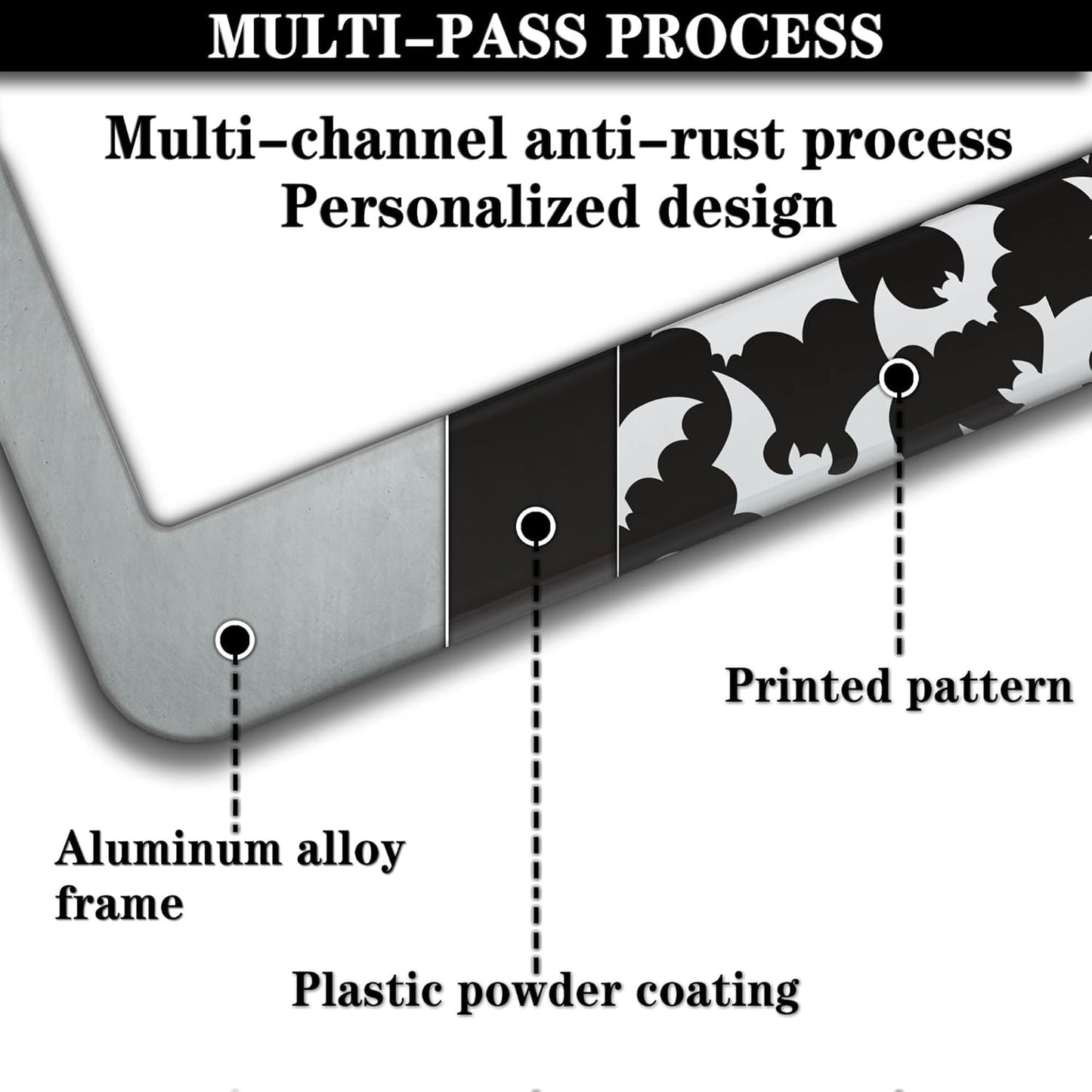 License Plate Cover for Women Black and White License Plate Frames for Men Dense Bats Aluminum Metal Car Accessory 2 Pack with Screw Covers Set