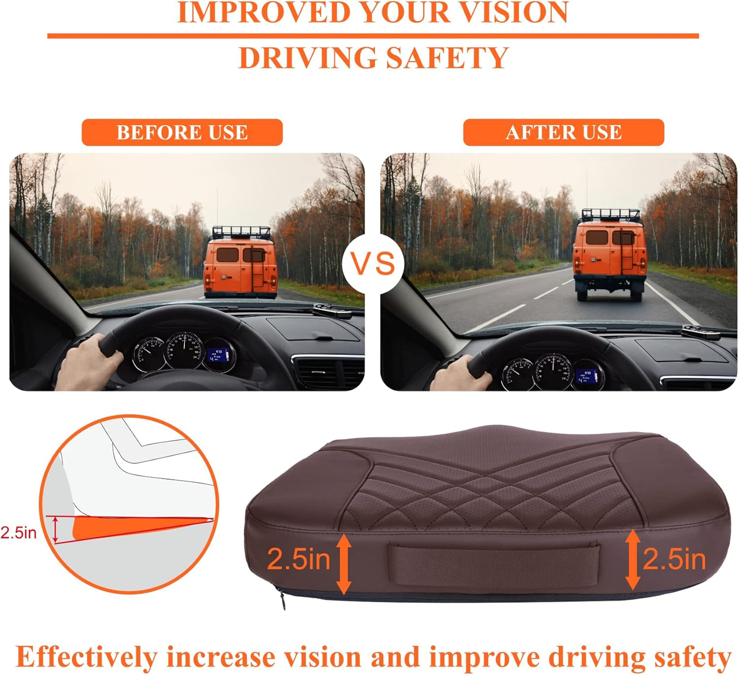 kingphenix Premium Car Seat Cushion, Memory Foam Driver Seat Cushion to Improve Driving View- Coccyx & Lower Back Pain Relief- Seat Cushion for Car, Truck, Office Chair (Brown)