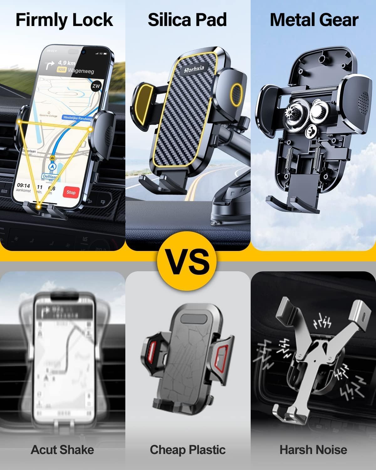 3-in-1 Car Phone Mount [2025 Upgraded Suction Cup] - Dashboard/Vent/Windshield, 60LBS Strong Hold, 360° Rotation, Thick Case Friendly - Fit iPhone 14/Samsung Galaxy & All Phones (Black)