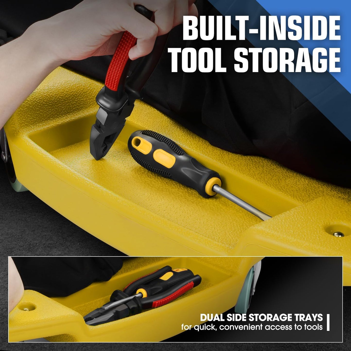 DNA MOTORING 48 Inches Heavy-Duty Low-Profile Roller Automotive Creeper with Padded Headrest, Yellow, TOOLS-00239-YL