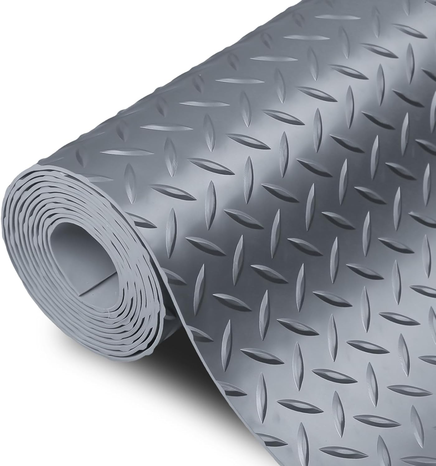 SEAL 5 x 15 Ft Premium Garage Floor Mat, Solid 2.8mm Thick Gray Commercial Grade Heavy Duty Parking Mat for Garage Floor, Golf Cart Parking, Water/Stain Resistant Floor Runner (Embossed Diamond Plate)