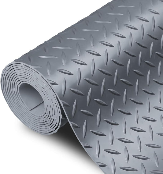 SEAL 6 x 10 Ft Premium Garage Floor Mat, Solid 2.8mm Thick Gray Commercial Grade Heavy Duty Parking Mat for Garage Floor, Golf Cart Parking, Water/Stain Resistant Floor Runner (Embossed Diamond Plate)