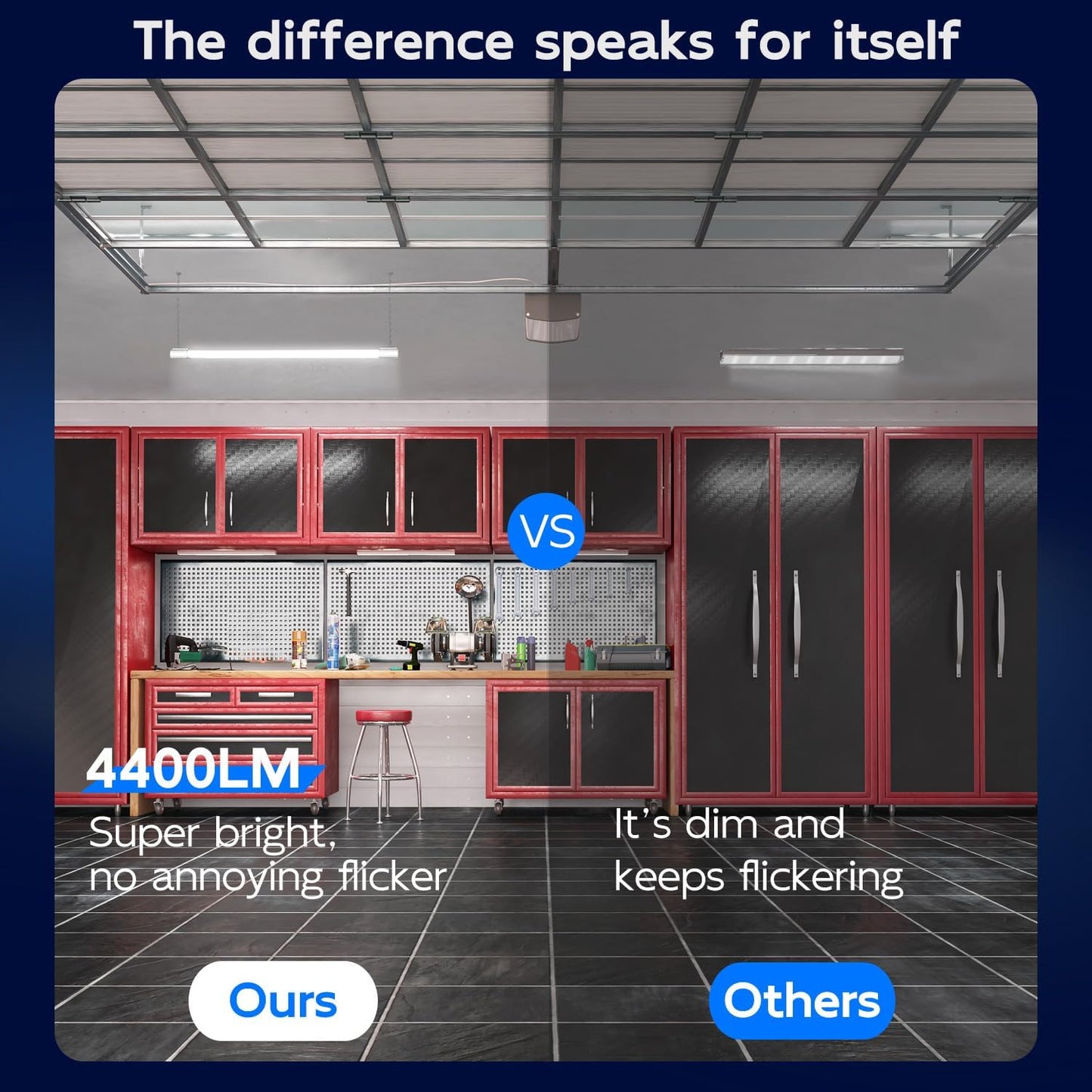 hykolity 4 Pack 4FT LED Shop Light Linkable, 4400lm, 42w(250w Equivalent), 5000K Utility Shop Lights, Hanging or Flush Mount, with Power Cord and On/Off Switch