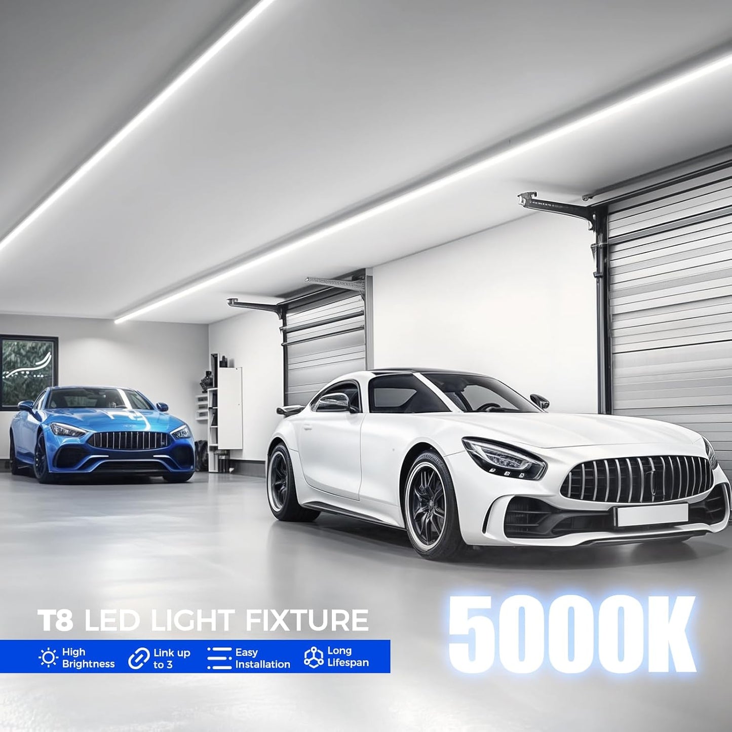 Barrina 8FT LED Shop Light, 100W 15000LM 5000K, Clear Cover Linkable Led Tube Lights, V Shape Integrated T8 LED Lighting, LED Ceiling Lights for Garage, Warehouse, Workshop, ETL Listed, 12 Pack