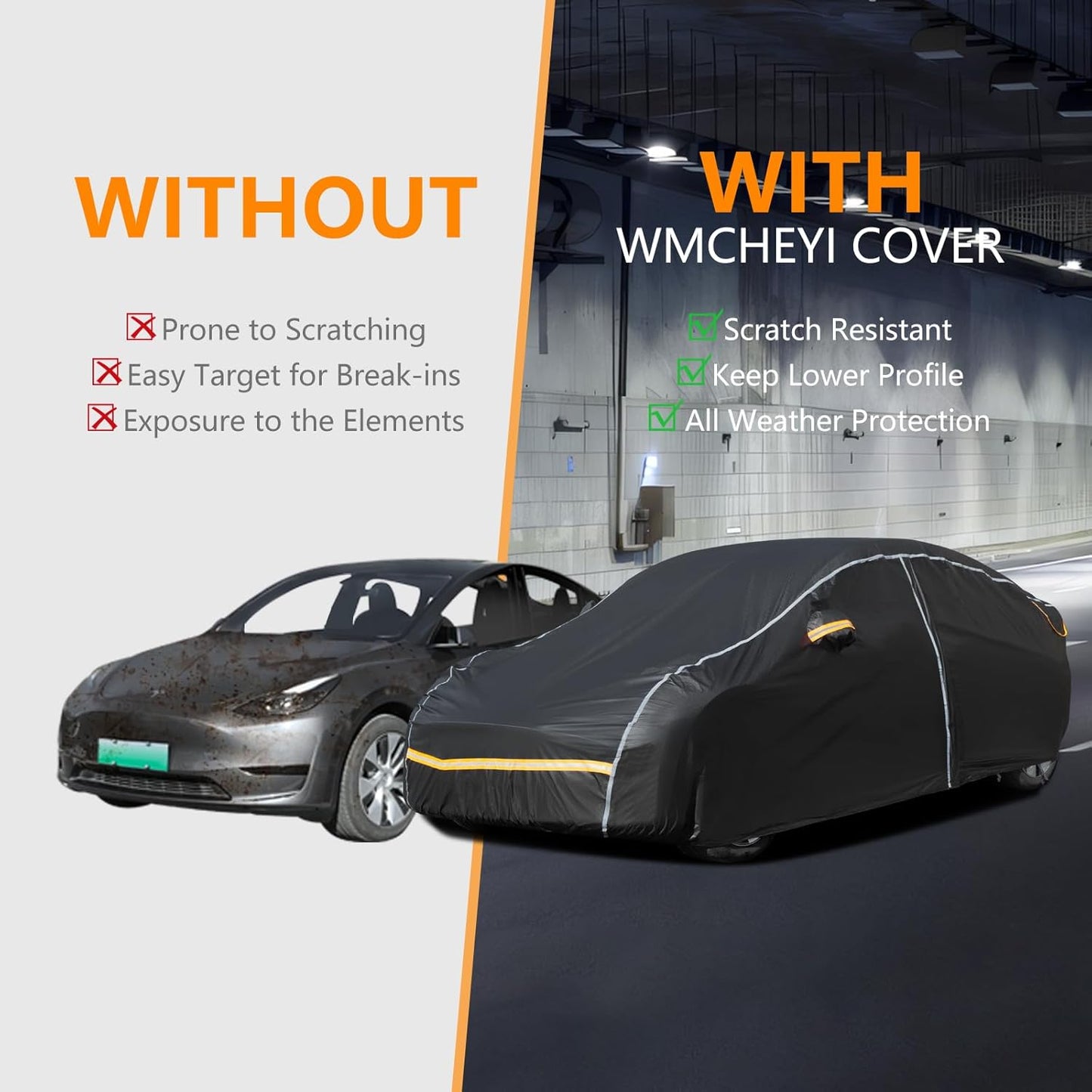 Car Covers for Automobiles,6 Layers Car Cover Waterproof All Weather, Full Exterior Cover with Zipper, Outdoor Car Cover Sun UV Rain Snow Wind Protection, Fit for Tesla Model Y