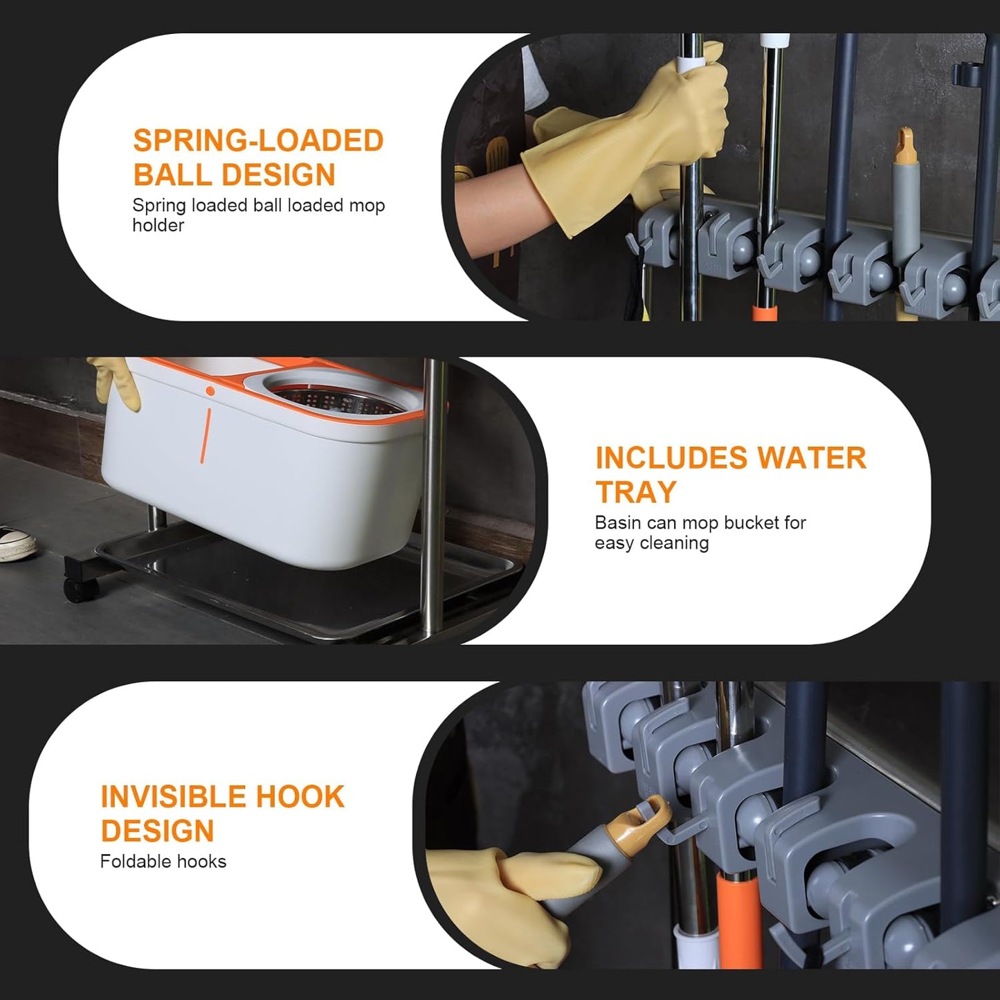 Stainless Steel Mop and Broom Holder with Wheels - Keep Your Cleaning Tools Organized! (S)