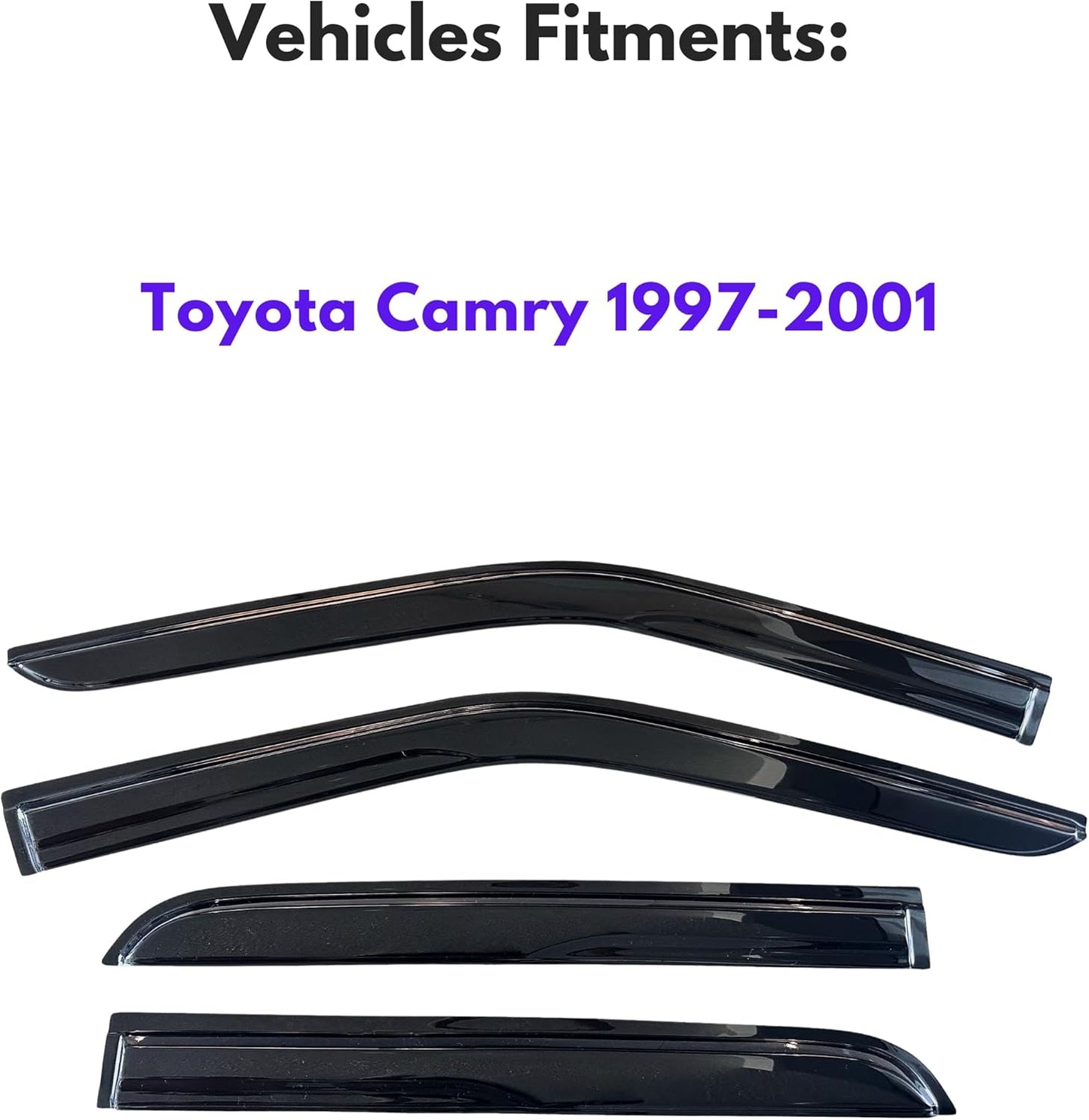 KPY Window Visor Compatible with Toyota Camry 1997-2001, 4PC Rain Guard Side Window Vent Deflectors Tape-On Mugen Style, 1997 1998 1999 2000 2001