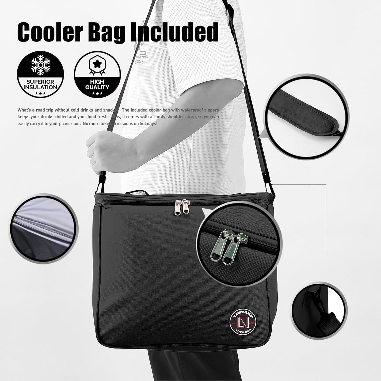 LIBZAKI Oversize 4 in 1 Car Trunk Storage Organizer, Multi Compartment Collapsible Trunk Storage Box with Cooler Bag for Car Truck SUV-Black