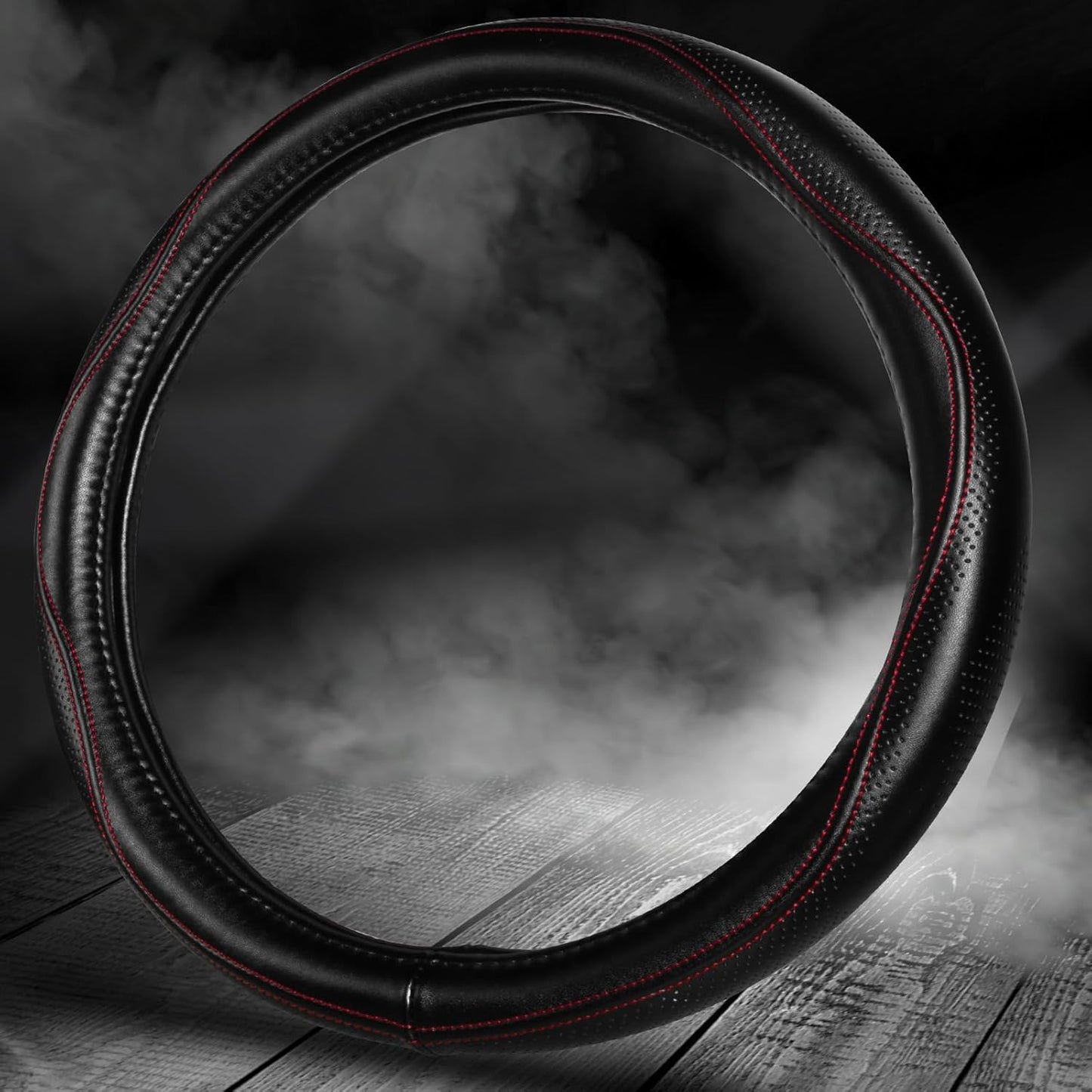 HAOKAY Top Grade Black Genuine Leather Steering Wheel Cover Men Women, Luxury Steering Wheel Cover for Cars, SUVS and Trucks, Universal 14.5-15 inch