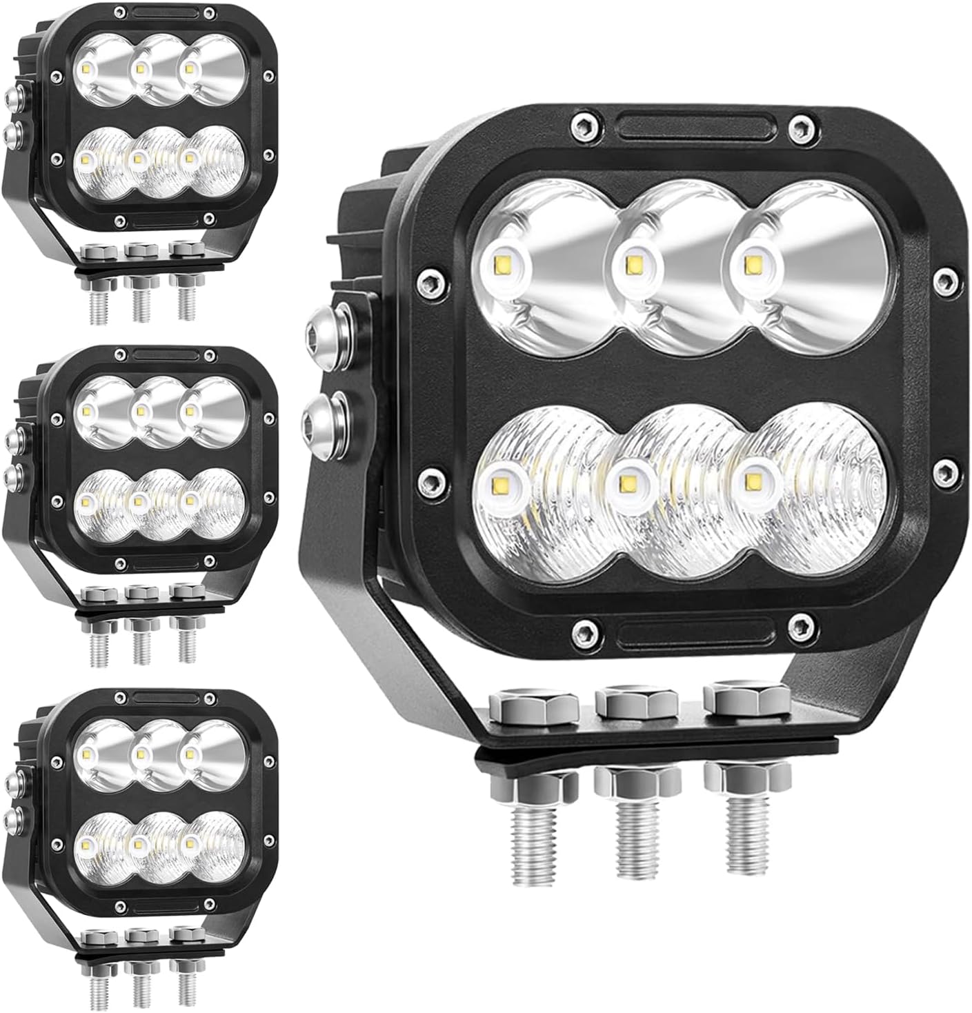 Cube LED Light Pods, 5 Inch 120W 10000lm IP68 LED Off Road Fog Lights, Ultra Bright Square Light Bar for Car Boat ATV UTV RV Golf Cart Pickup Tractor Work Lights 12V 24V, 4 Pack