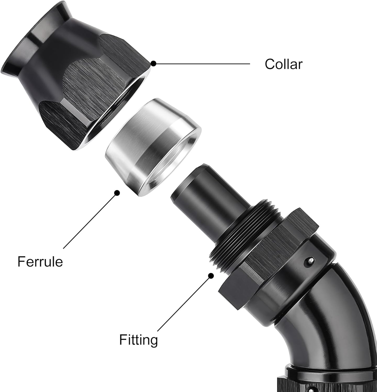 EVIL ENERGY 6AN 45 Degree PTFE One Piece Full Flow End Hose Fitting Aluminum Black