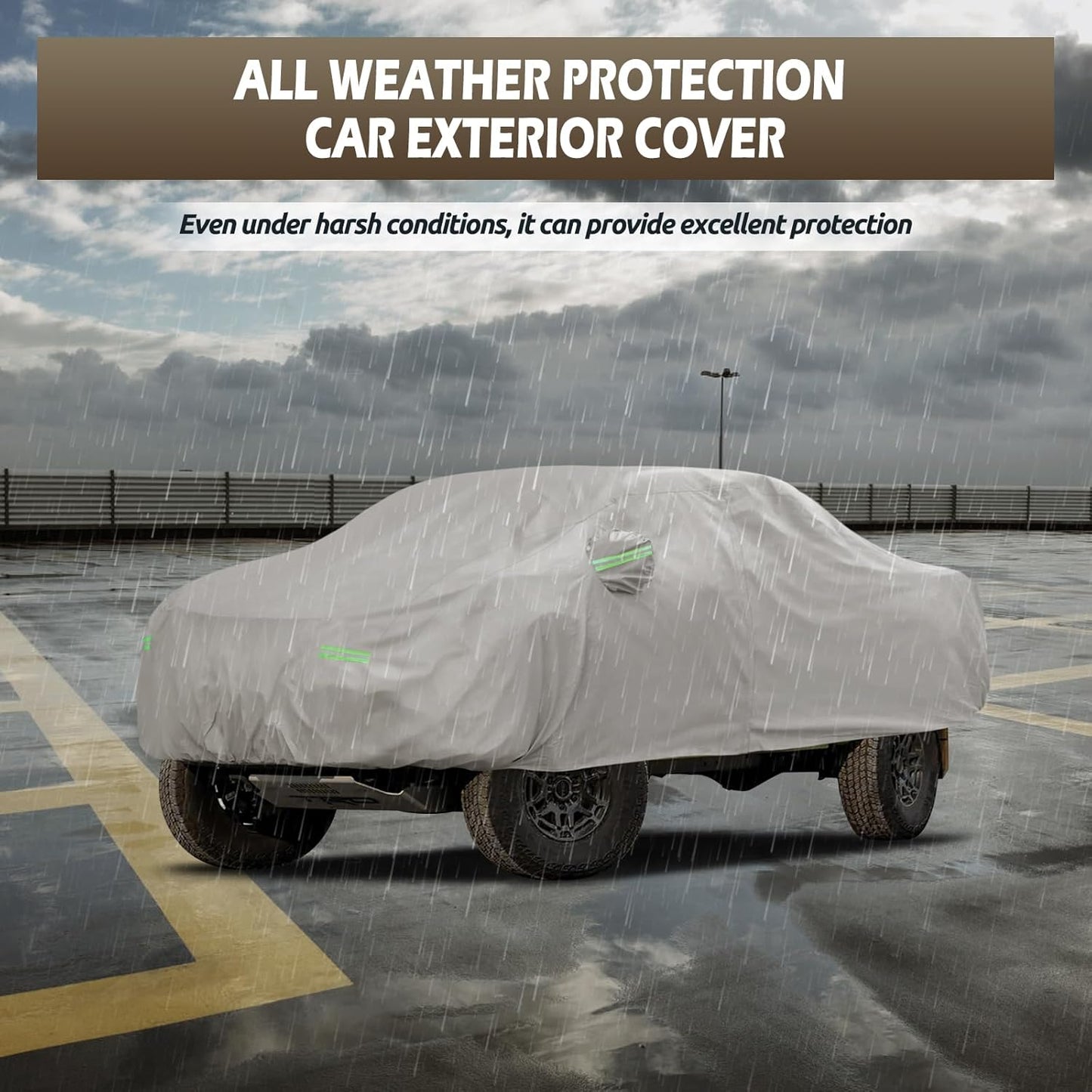 Migaven 6 Layers Car Cover Custom Fit for Toyota Tacoma 2005-2025, Waterproof Full Exterior Cover Rain Sun Protection with Door Zipper, Khaki