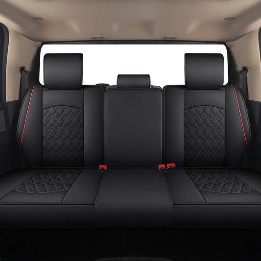 JOJOBAY Car Seat Covers for Dodge Ram,Fit 2009-2025 1500/2500/3500 HD Pick-up Truck,Crew,Regular,Quad,Mega Cab,Waterproof Synthetic Leather Seat Covers (Rear Seat Cover,BlackRed)