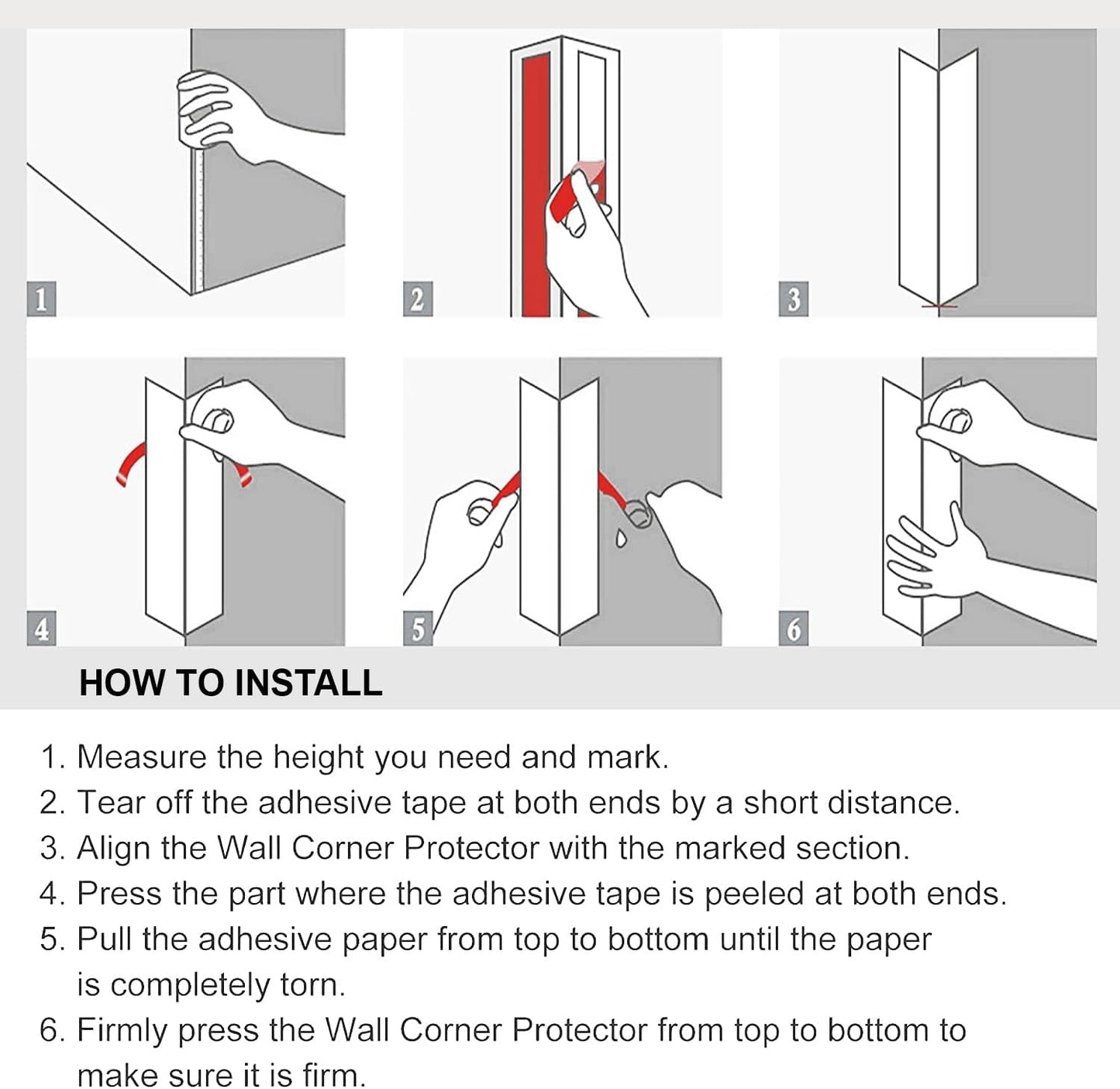Proflex Wall Corner Protector - White Textured 2 inch x 60 inch - Pack of 6 - Self Adhesive Corner Guards for Walls Edge Protection – Easy to Apply – No Tools Needed