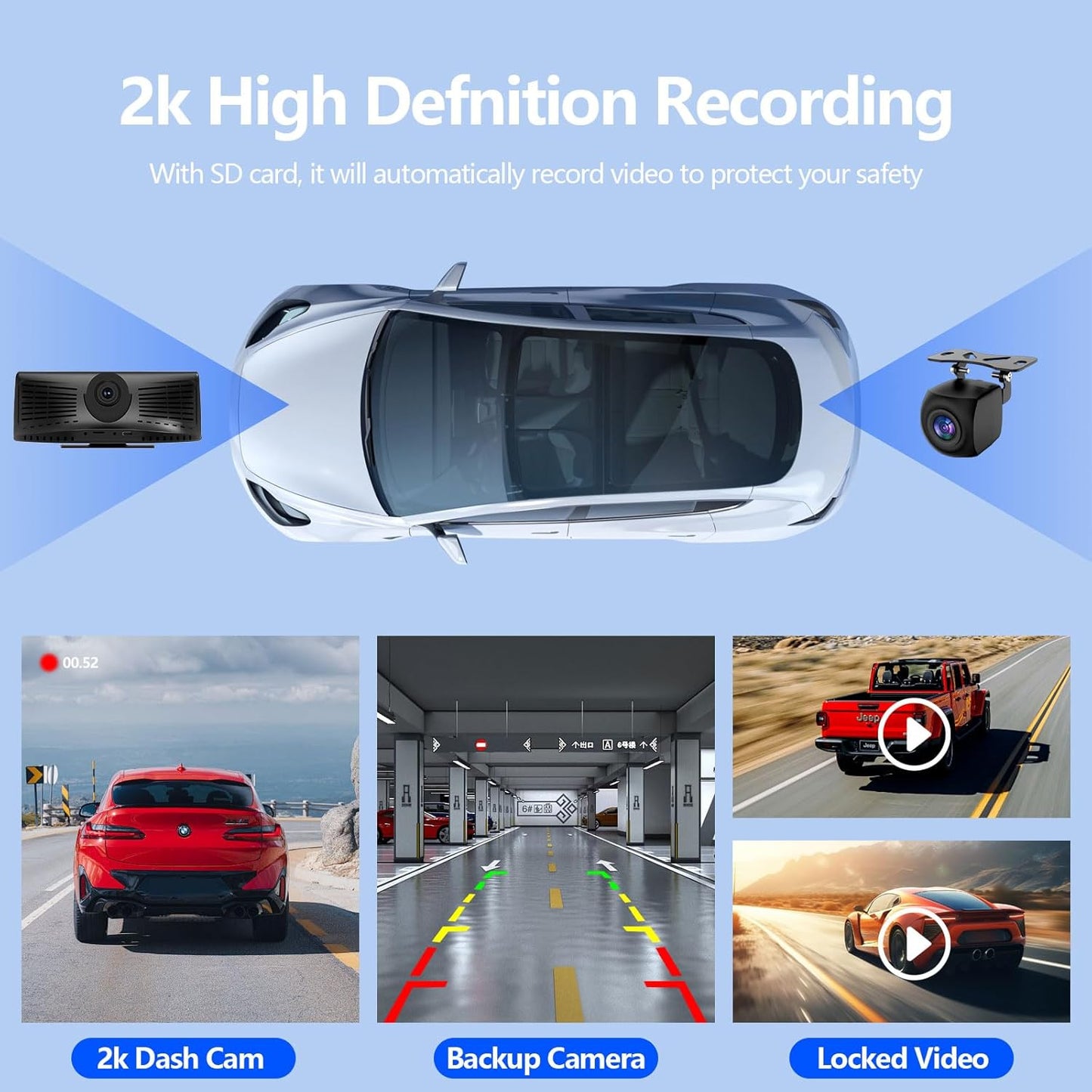 Wireless Carplay Screen for Car 2K Dash Cam, 8.1" HD Portable Car Stereo with Carplay & Android Auto, 1080P Backup Camera, Mirror Link/Bluetooth/GPS Navigation/Satellite Radio for All Vehicles