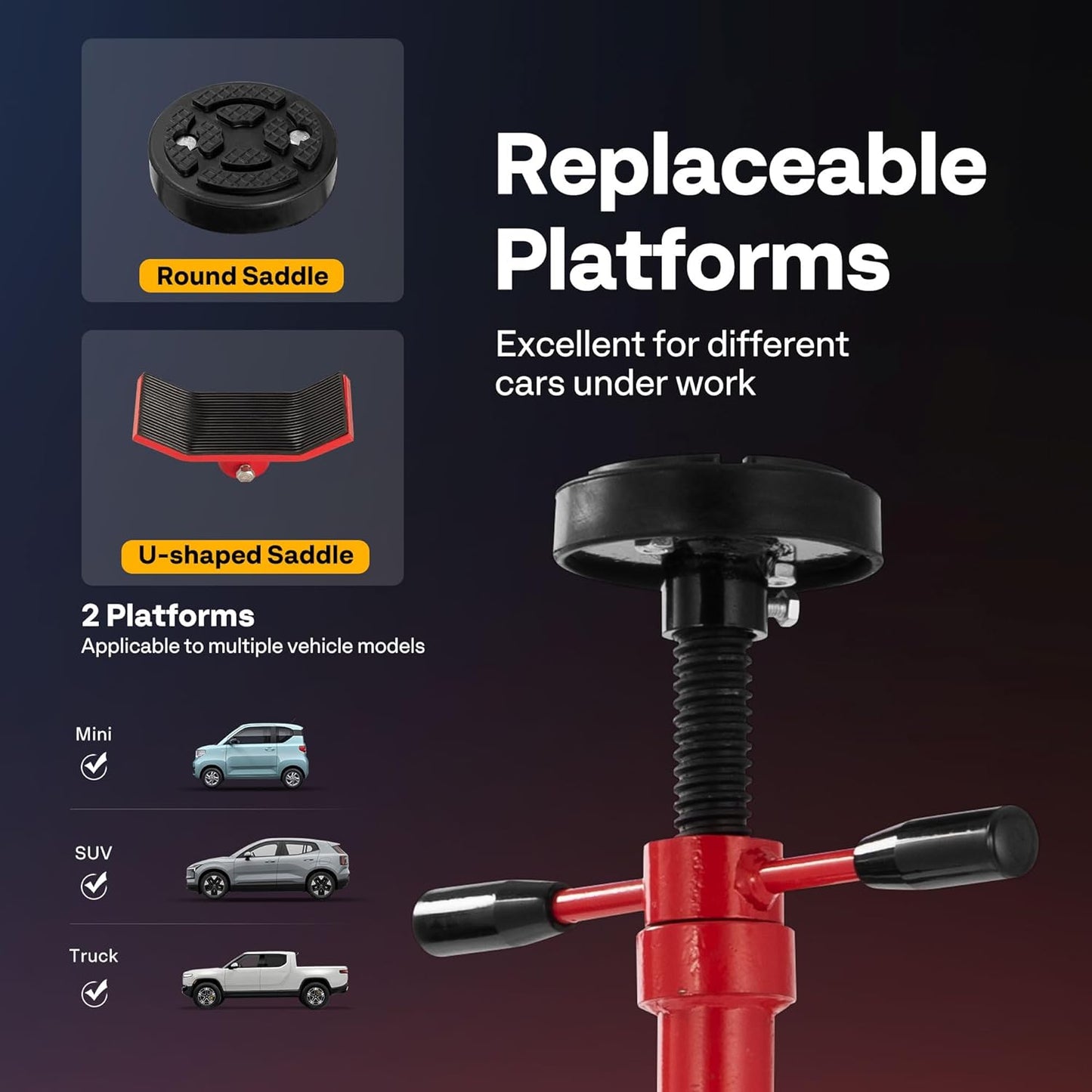 SPECSTAR Movable Underhoist Support Stand with Foot Pedal, 3/4 Ton 1650Lbs Capacity Jack Stand Lifting from 52 to 76 Inch with Replaceable Saddle and Steel Base