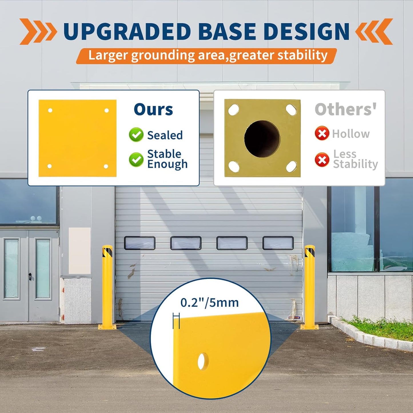 4.5x36 Inch Safety Bollard Post - Yellow Steel Bollard with Anchor Bolts (4-Pack) for Parking Lots, Walkways & Traffic Areas