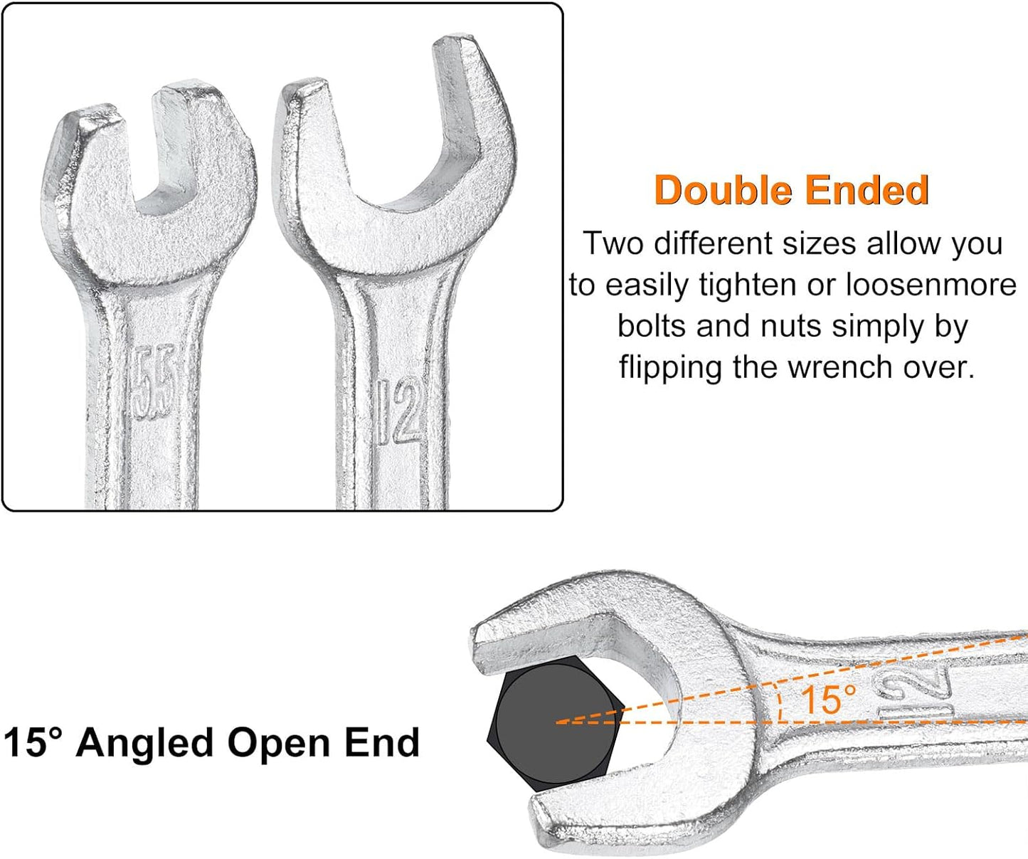 HARFINGTON 2pcs Double Open End Wrench 5.5mm x 7mm Metric 15 Degree Offset Angle Small Flat Head Wrench Galvanizing Open Ended Spanner for Automotive Repair Furniture Assembly