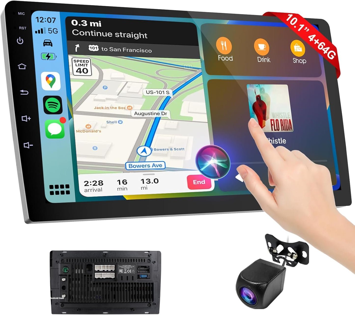 Wireless Double Din Car Stereo with Apple CarPlay/Android Auto,Carplay Screen for Car,Voice Control with Backup Camera,Bluetooth,Navigation, Mirror Link (10.1 Inch)