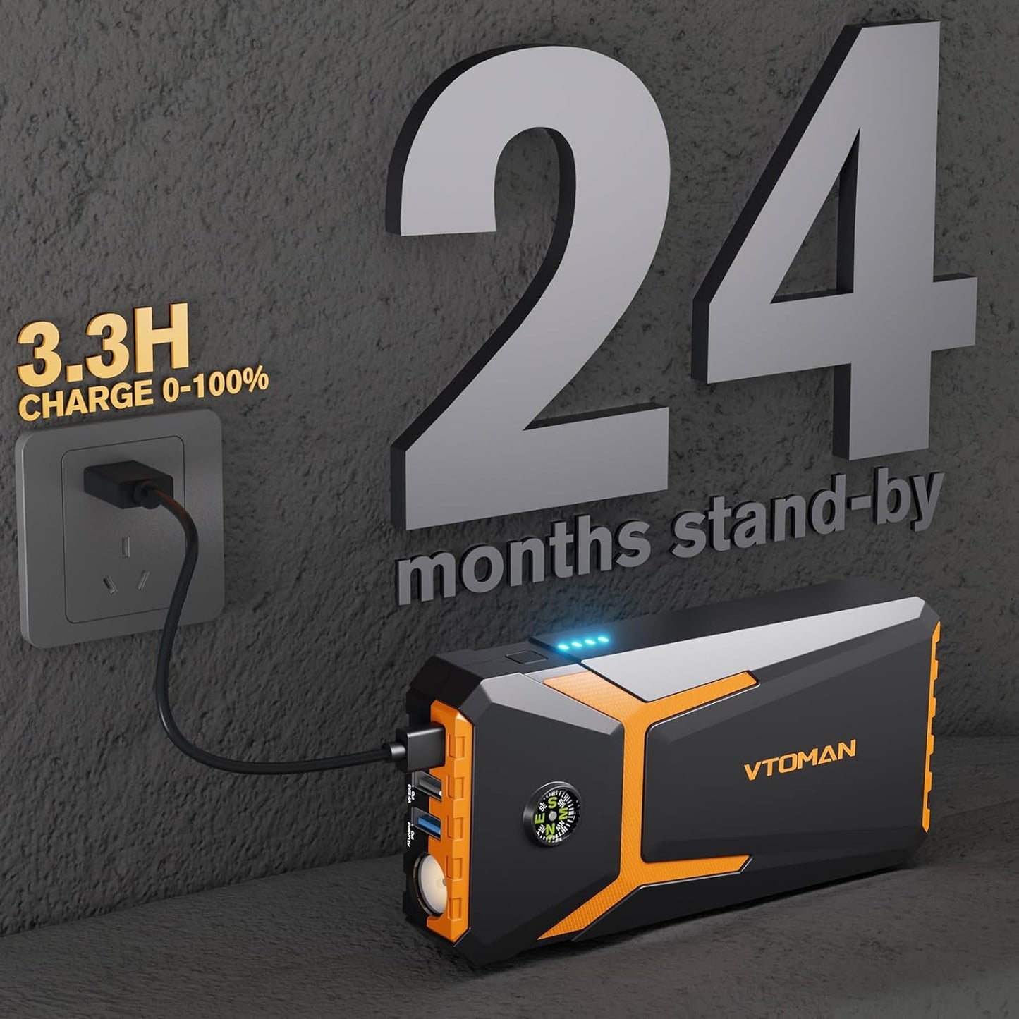 VTOMAN V6 Pro Jump Starter, 2000A Car Battery Jumper Starter Portable for 7L Gas/5L Diesel Engines, Jump Box,12V Auto Jump Start Battery Pack, Lithium Booster Pack, Portable Charger and Jumper Cables