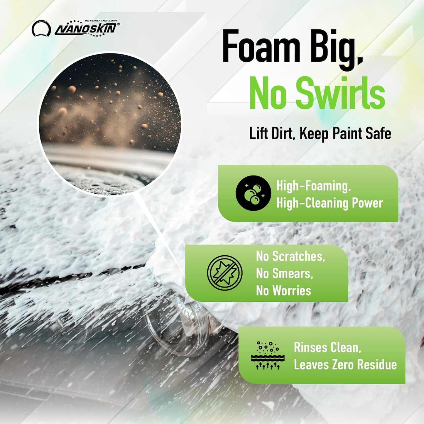 Nanoskin BUBBLE BATH Foaming Car Wash Shampoo 55 Gallons - Works with Foam Cannon, Foam Gun, Bucket Washes, Car Soap for Pressure Washer | For Car, Truck, Motorcycle, RV & More | Green Apple Scented