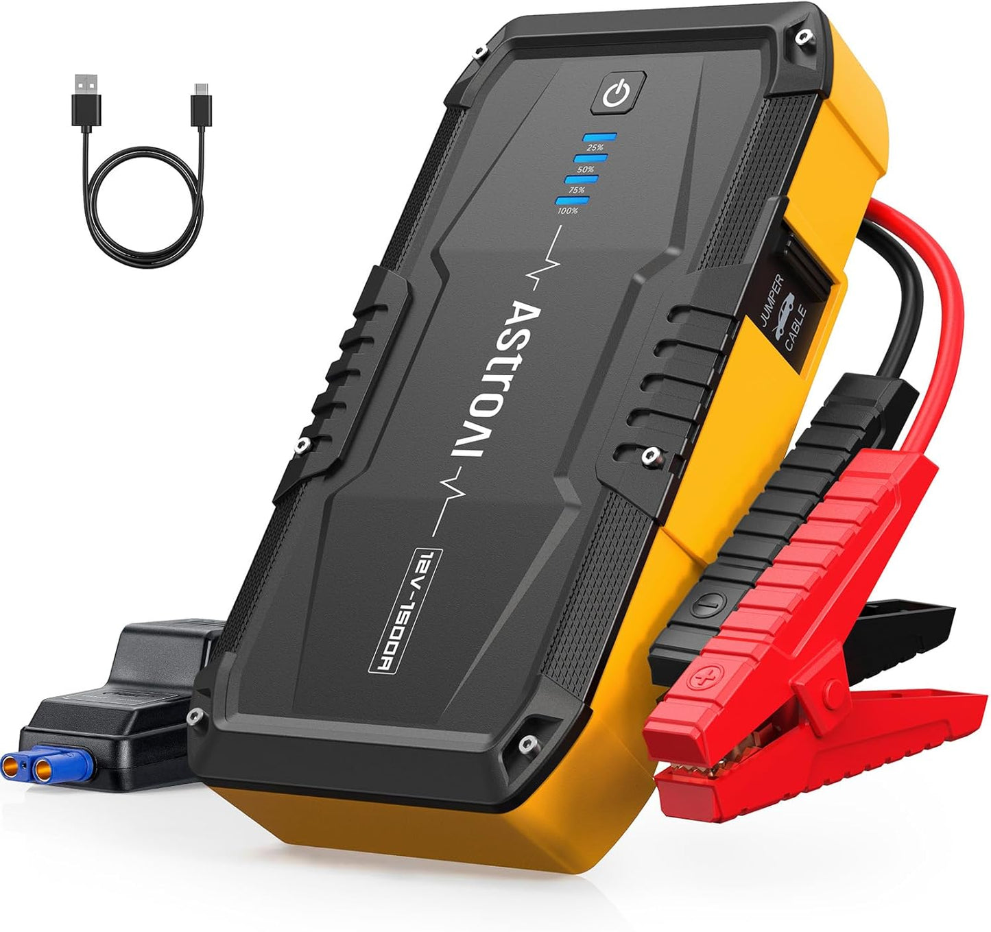 AstroAI S8 Car Battery Jump Starter, 1500A Peak Car Jumper Starter Battery Pack for Up to 6.0L Gas & 3.0L Diesel Engines, 12V Portable Jump Box with 3 Modes Flashlight and Jumper Cable(Yellow)