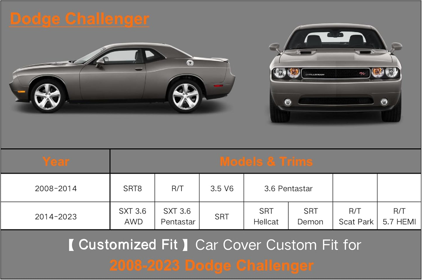 Kayme 7 Layers Car Cover Custom Fit for Dodge Challenger Hellcat (2008-2025) Waterproof All Weather for Automobiles, Outdoor Full Cover Rain Sun UV Protection.Black