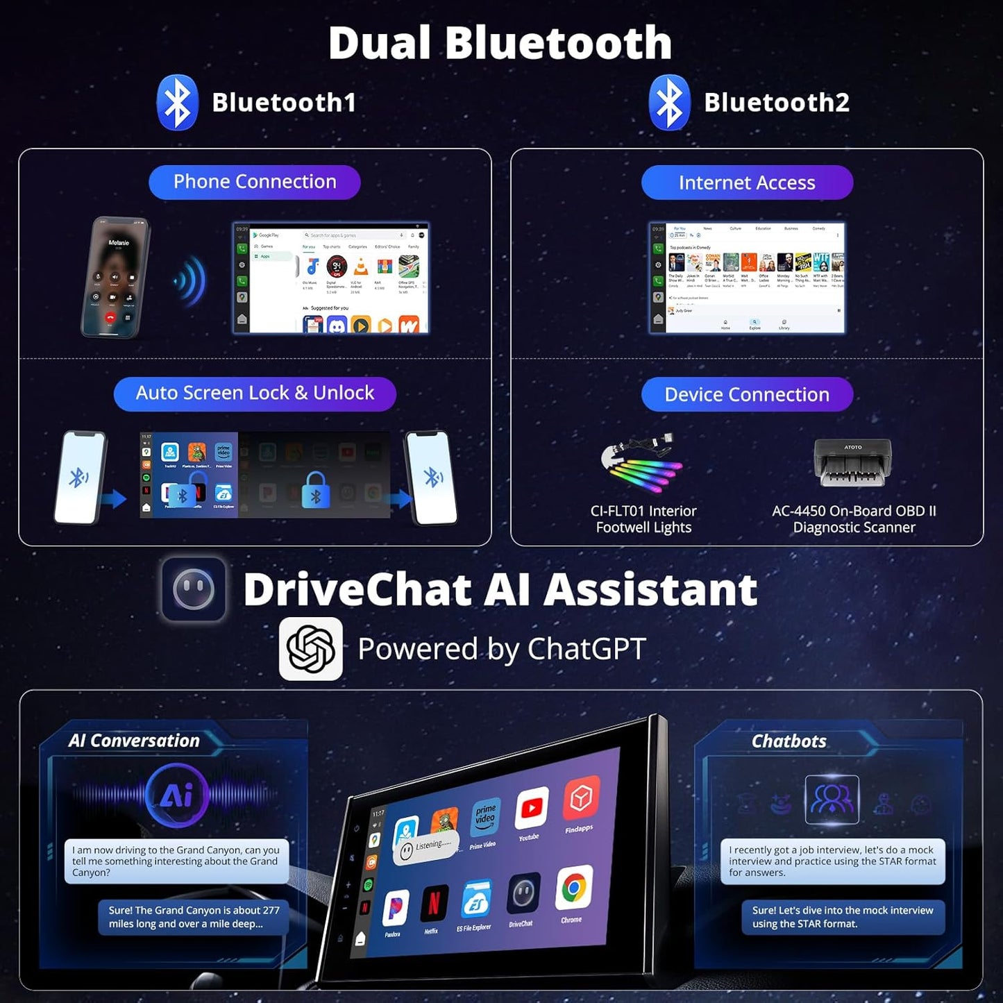 CB6 CarPlay AI Box & Android AI Box, Wireless CarPlay/AndroidAuto Adapter, Plug & Play CarWave Car Smart Box with AI DriveChat, GPS Track, Android 13, 2 BT, 4G LTE, 8G+128G, Silver